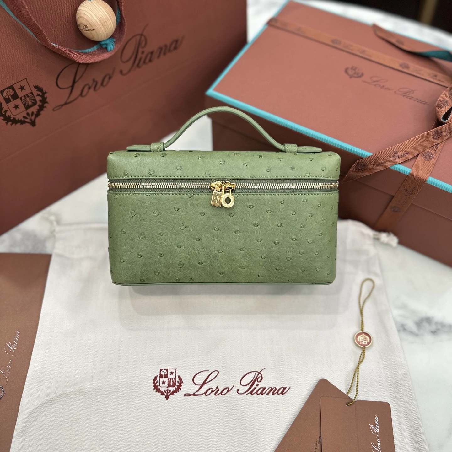Loro Piana L19 Grass Green Ostrich Crossbody Bag