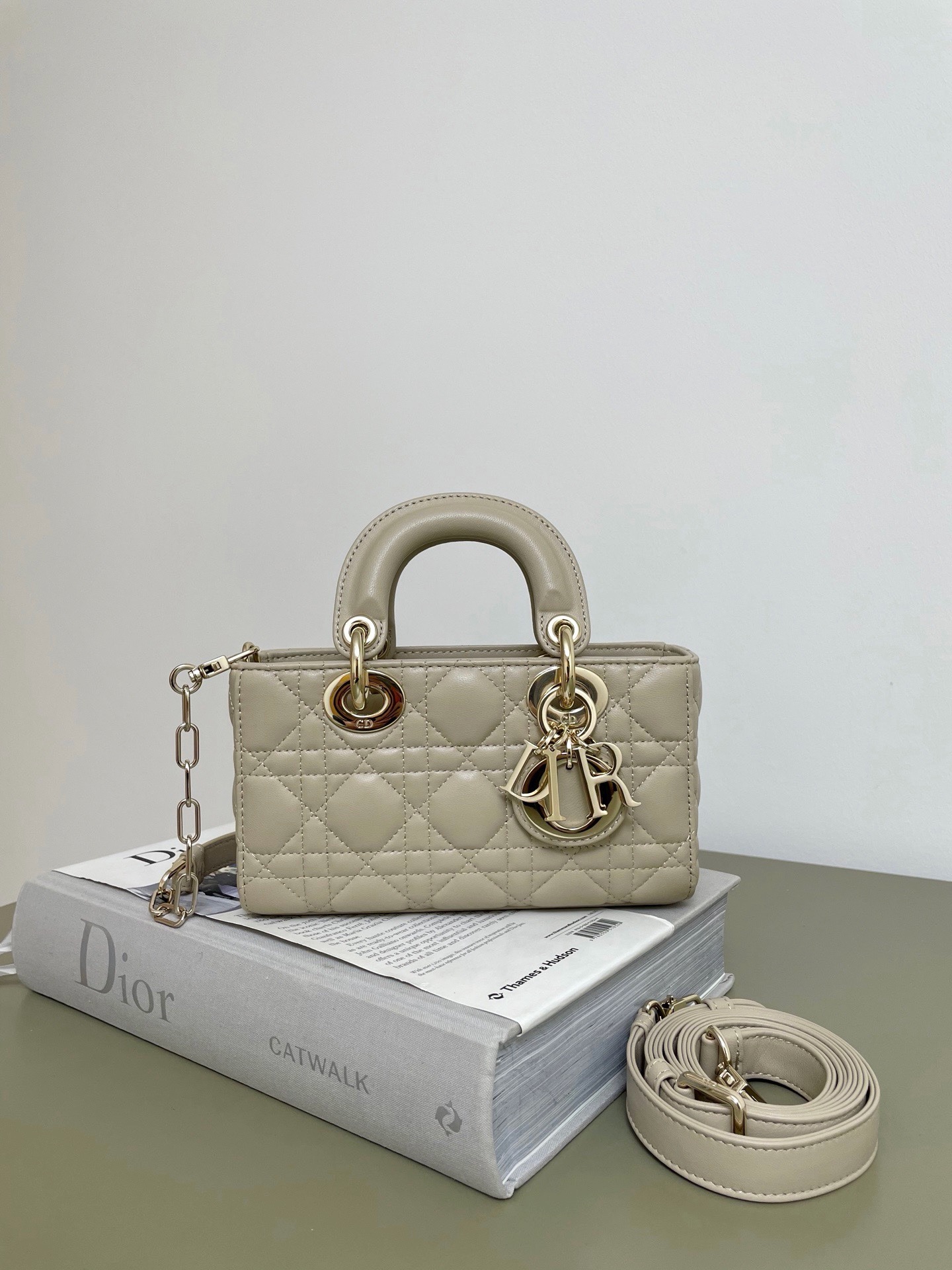 Beige Dior D-Joy Mini sheepskin bag
