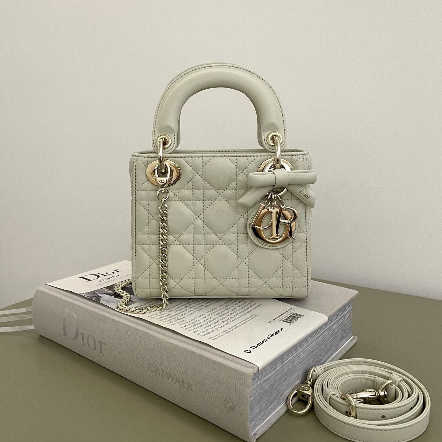 Lily green sheepskin Dior Lady Mini bag with bow
