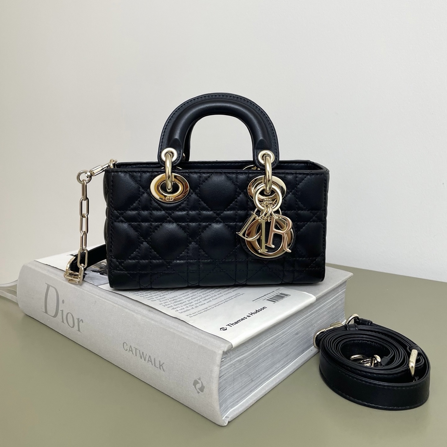 Black sheepskin Dior D-Joy mini bag