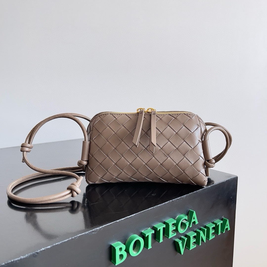 BV Concert mini crossbody bag grey Intrecciato woven