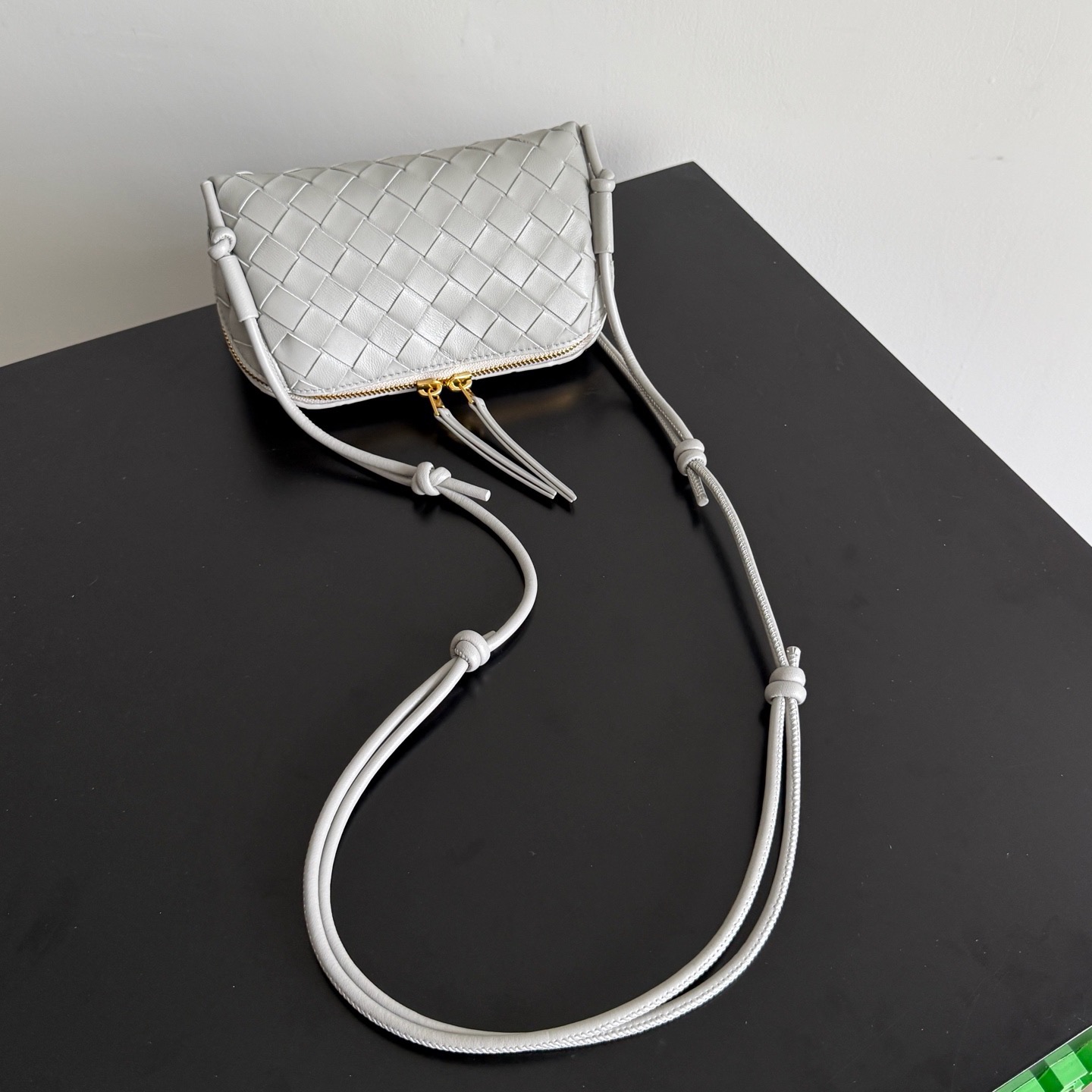 BV Concert mini crossbody bag salt white Intrecciato woven