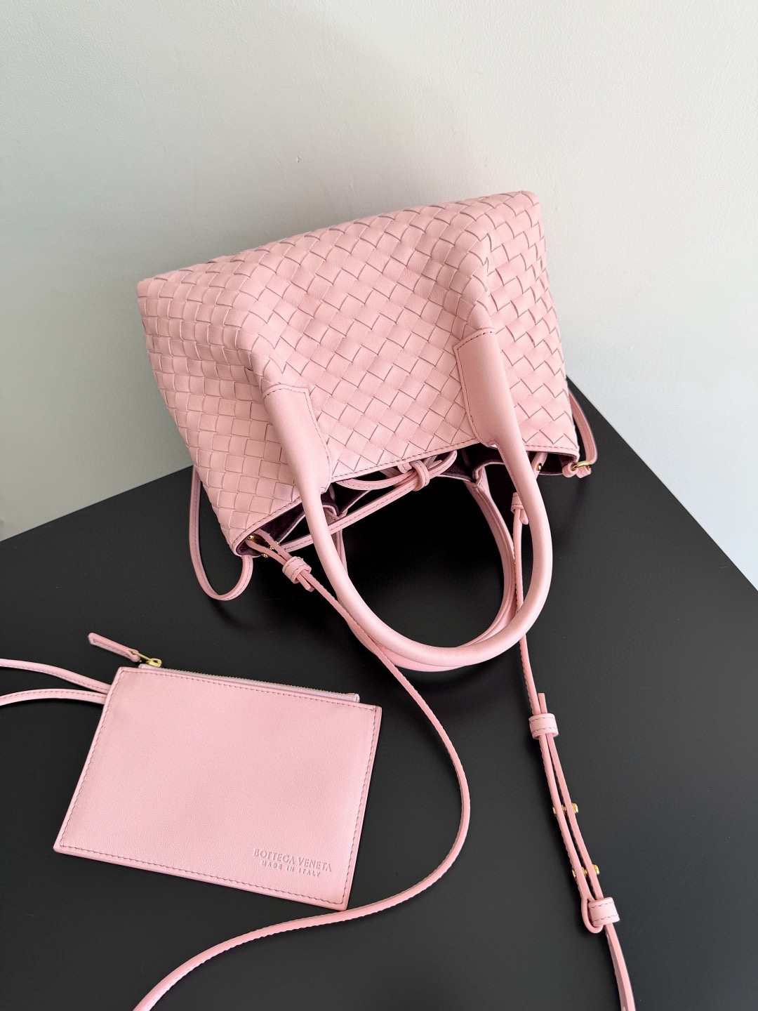BV Pinacoteca mini tote bag pink Intrecciato woven cow leather