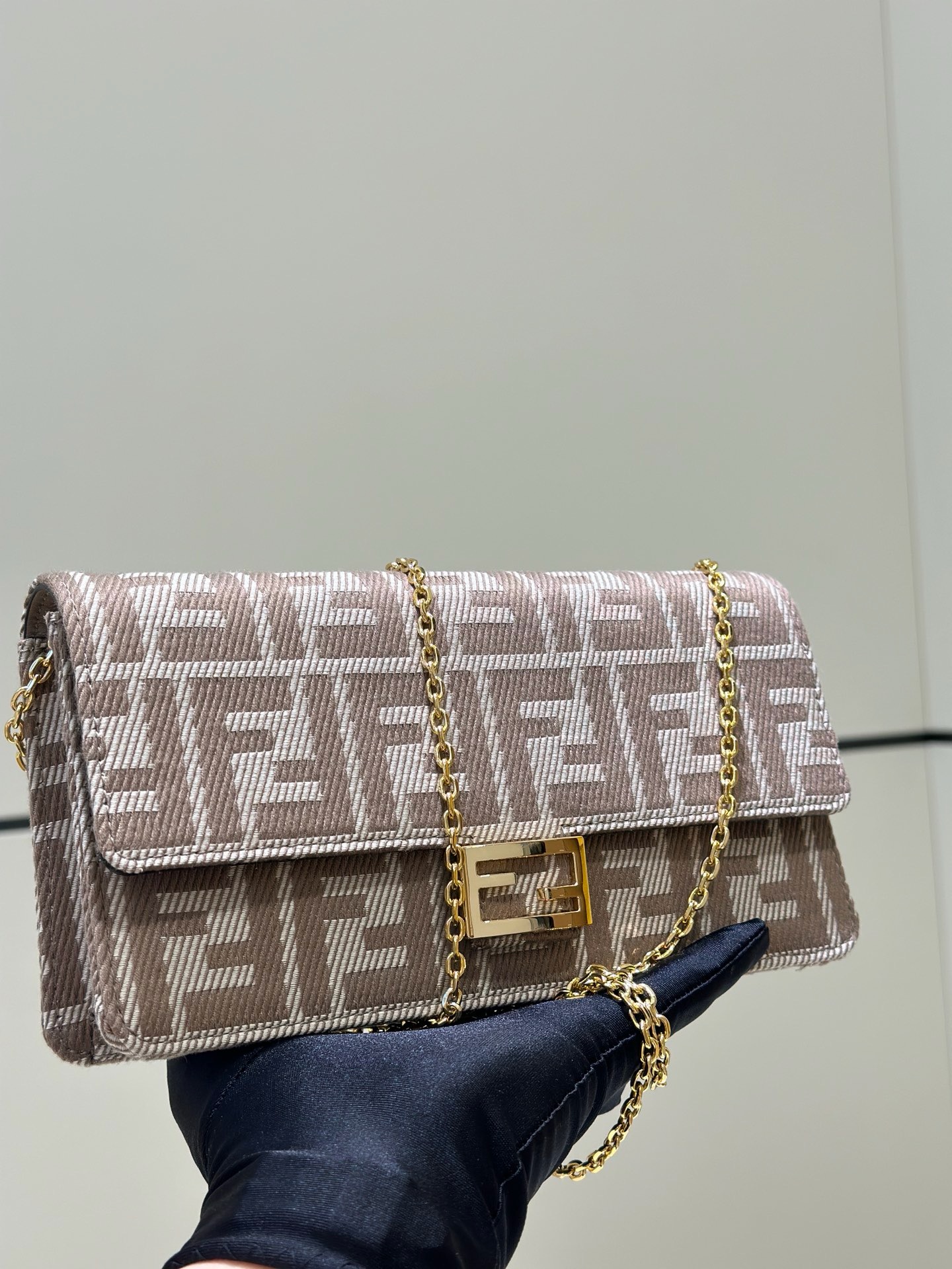 Fendi Baguette shoulder bag grey FF monogram denim fabric