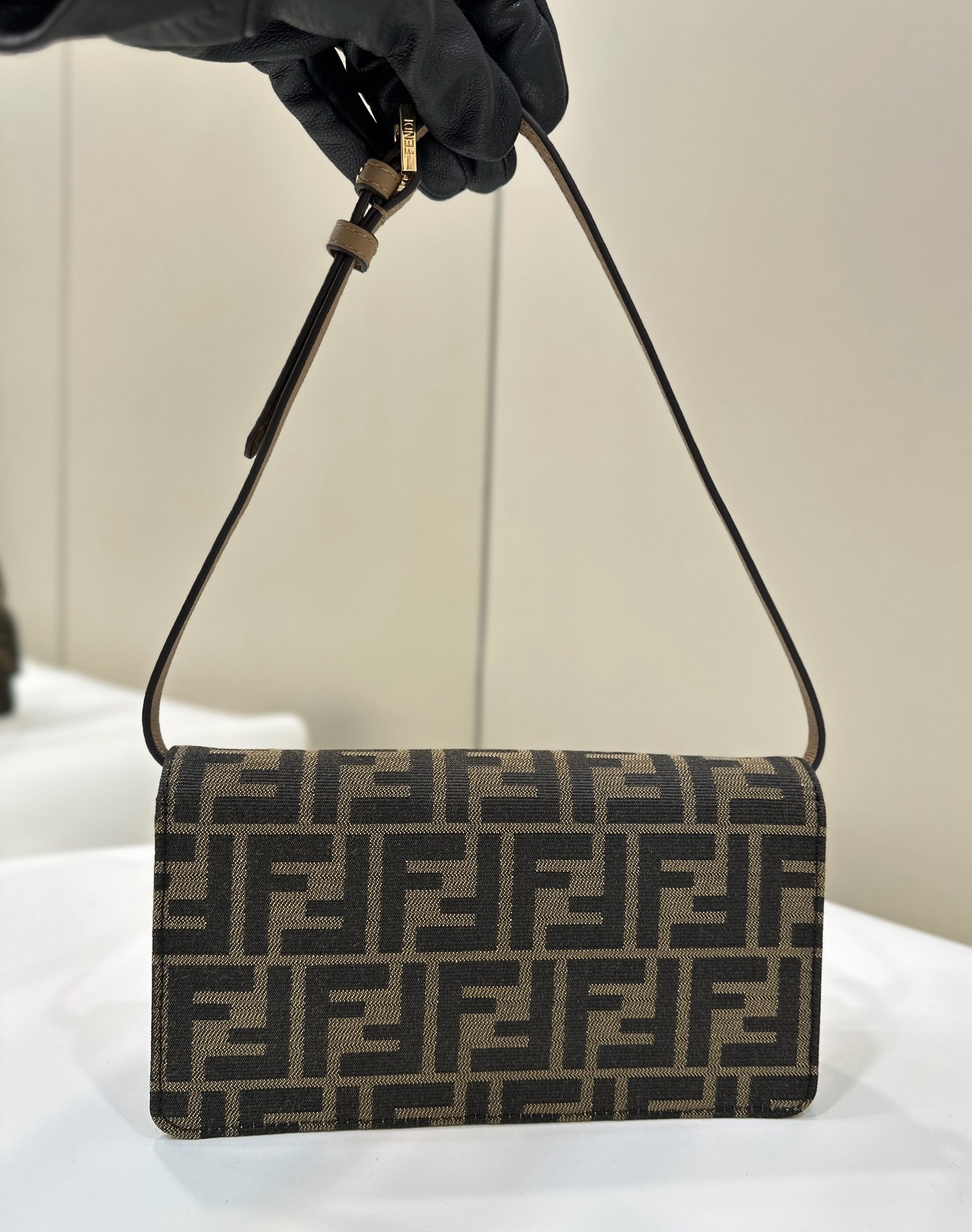 Fendi Baguette chain bag brown FF monogram fabric