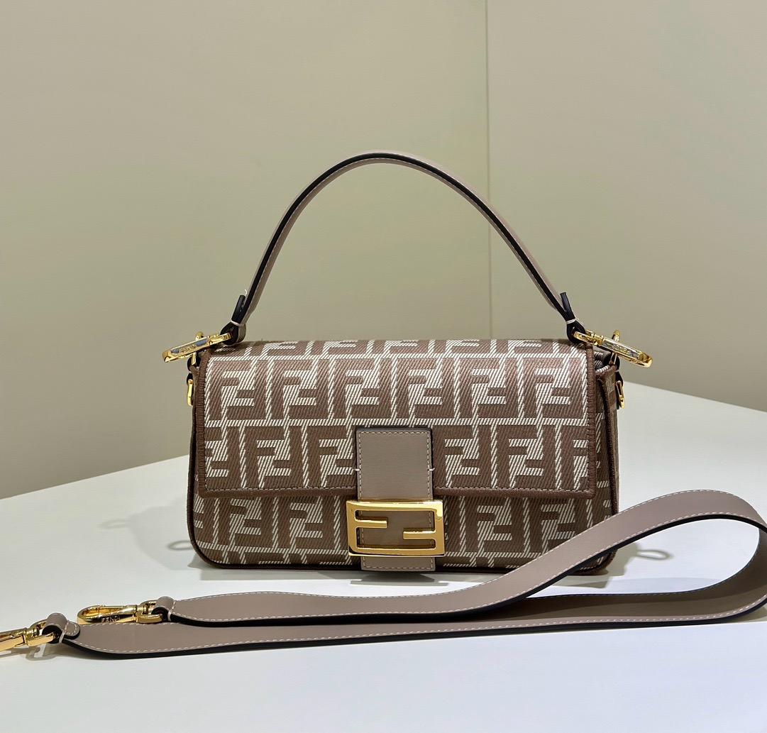 Fendi Baguette crossbody bag brown FF monogram jacquard fabric
