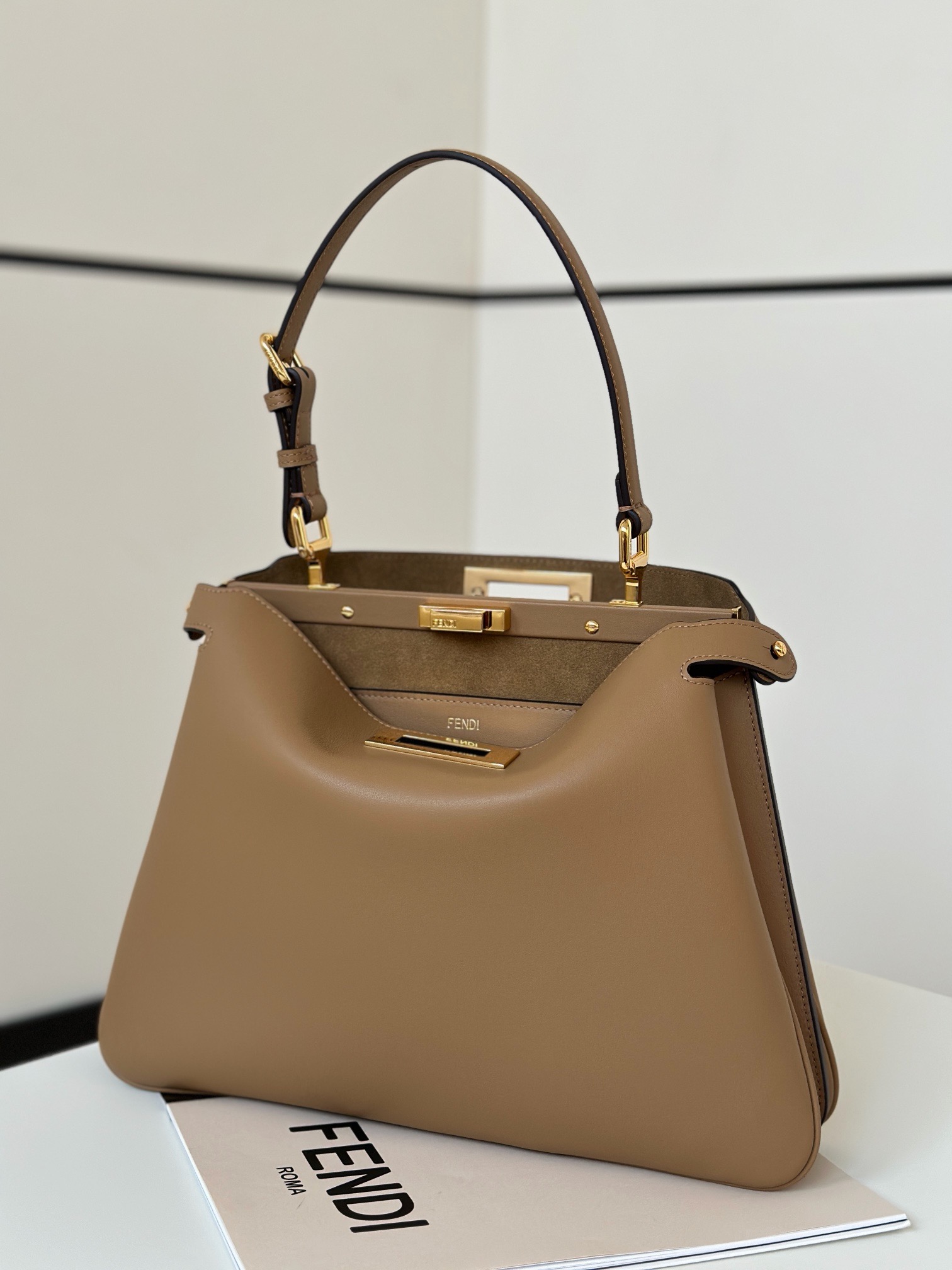 Fendi Peekaboo medium handbag beige smooth cow leather