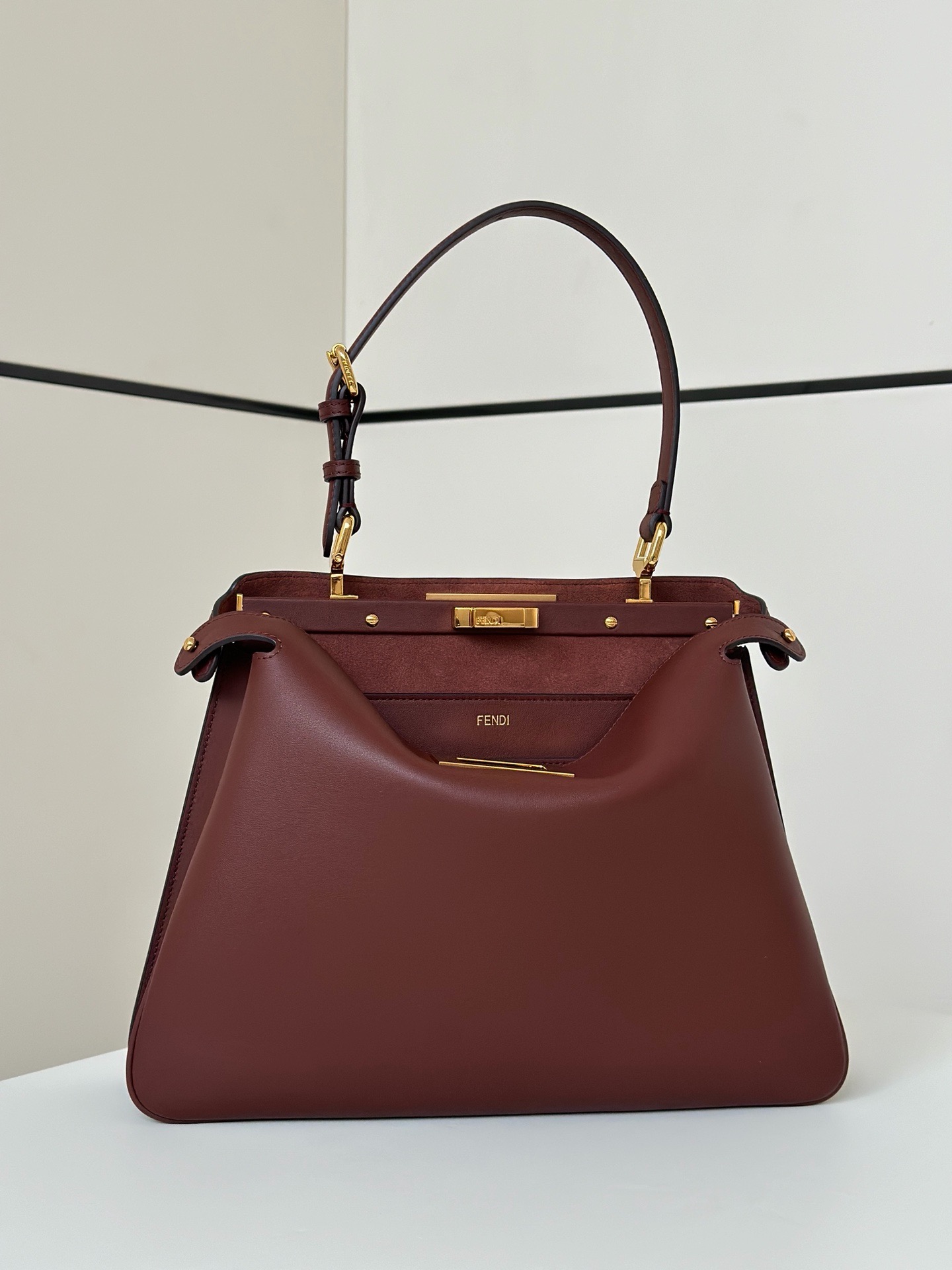 Fendi Peekaboo medium handbag burgundy smooth cow leather