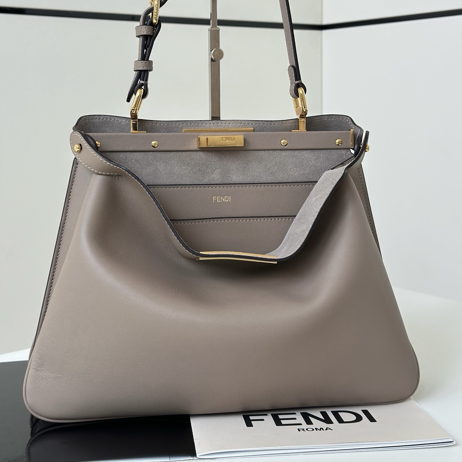 Fendi Peekaboo crossbody bag grey smooth cow leather