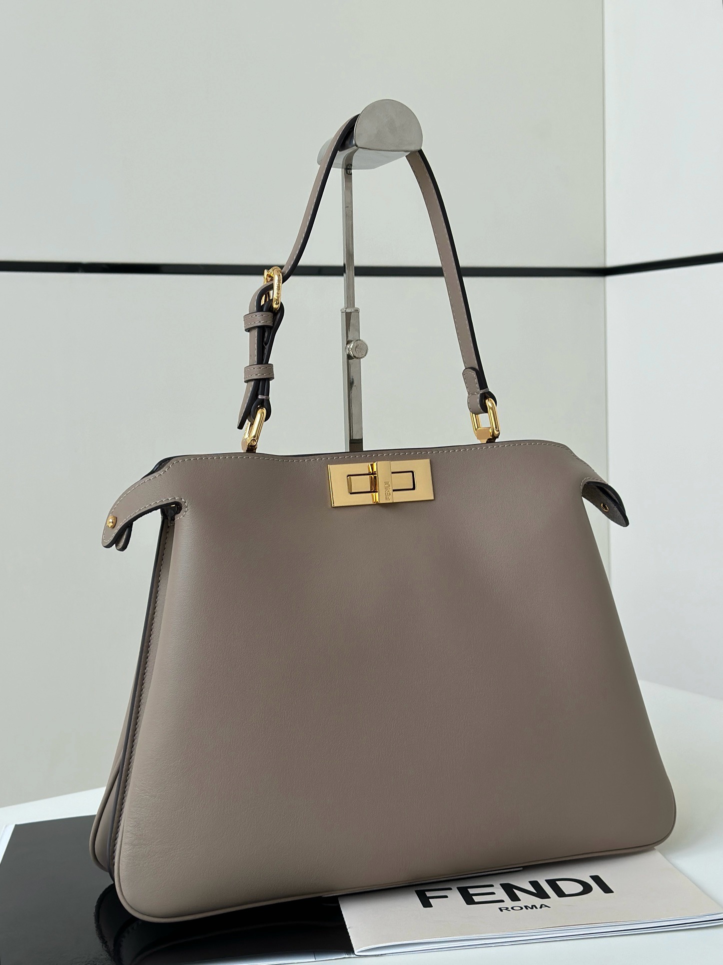 Fendi Peekaboo crossbody bag grey smooth cow leather