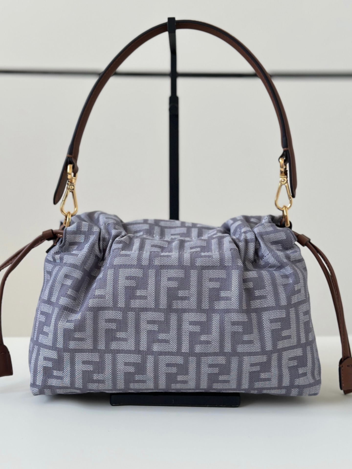 Fendi Baguette Soft underarm bag grey FF denim jacquard fabric
