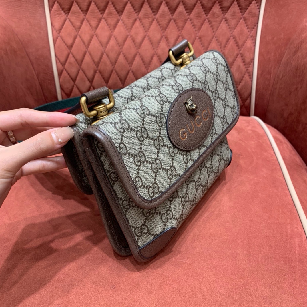 Gucci tiger head messenger bag GG monogram canvas