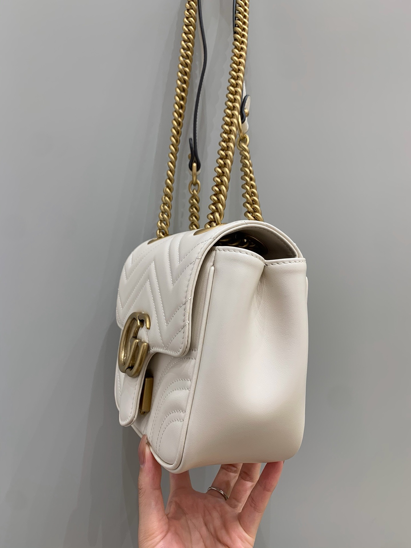 Gucci Marmont mini square bag white cow leather chain