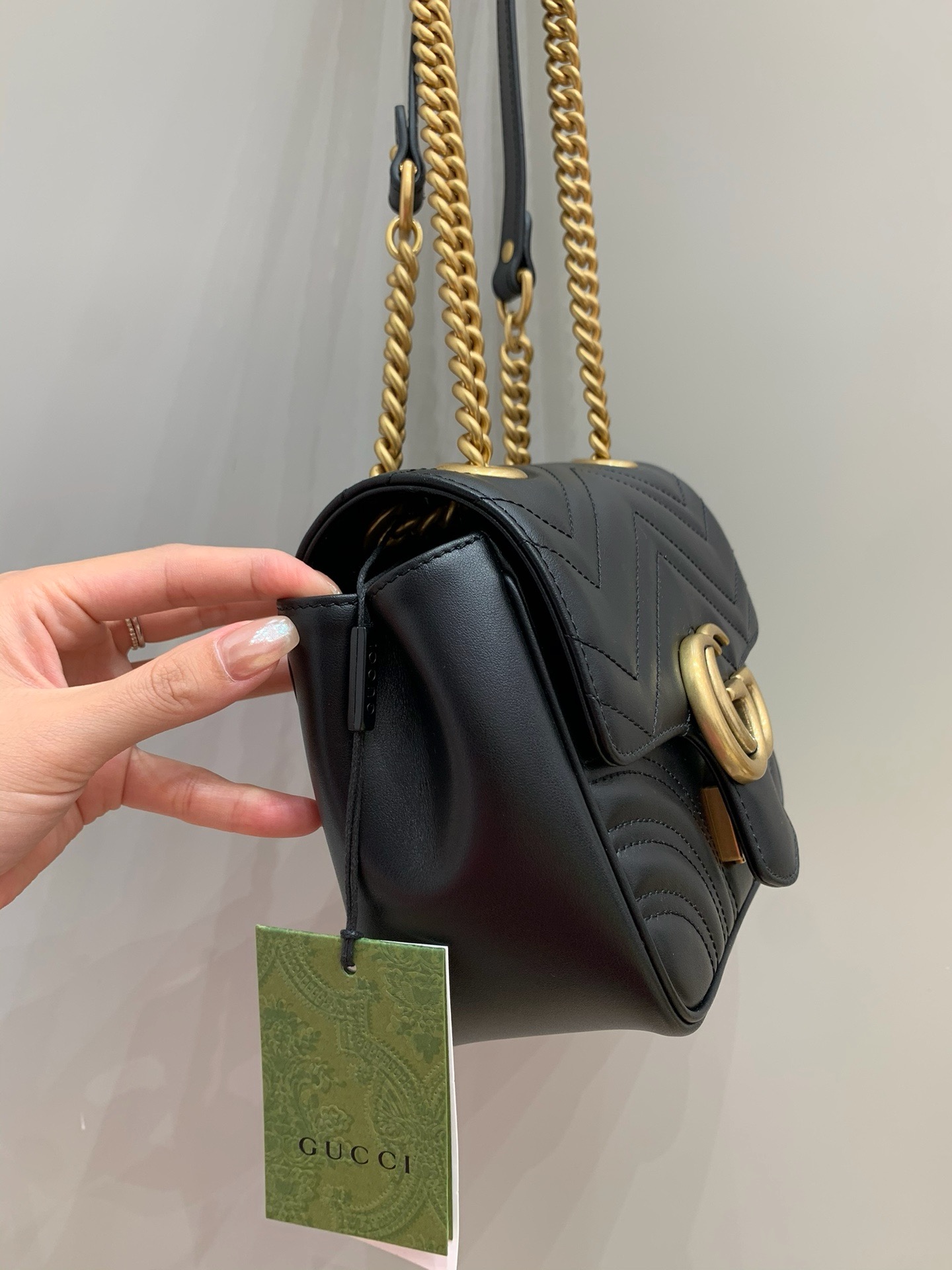 Gucci Marmont square crossbody bag black cow leather chain