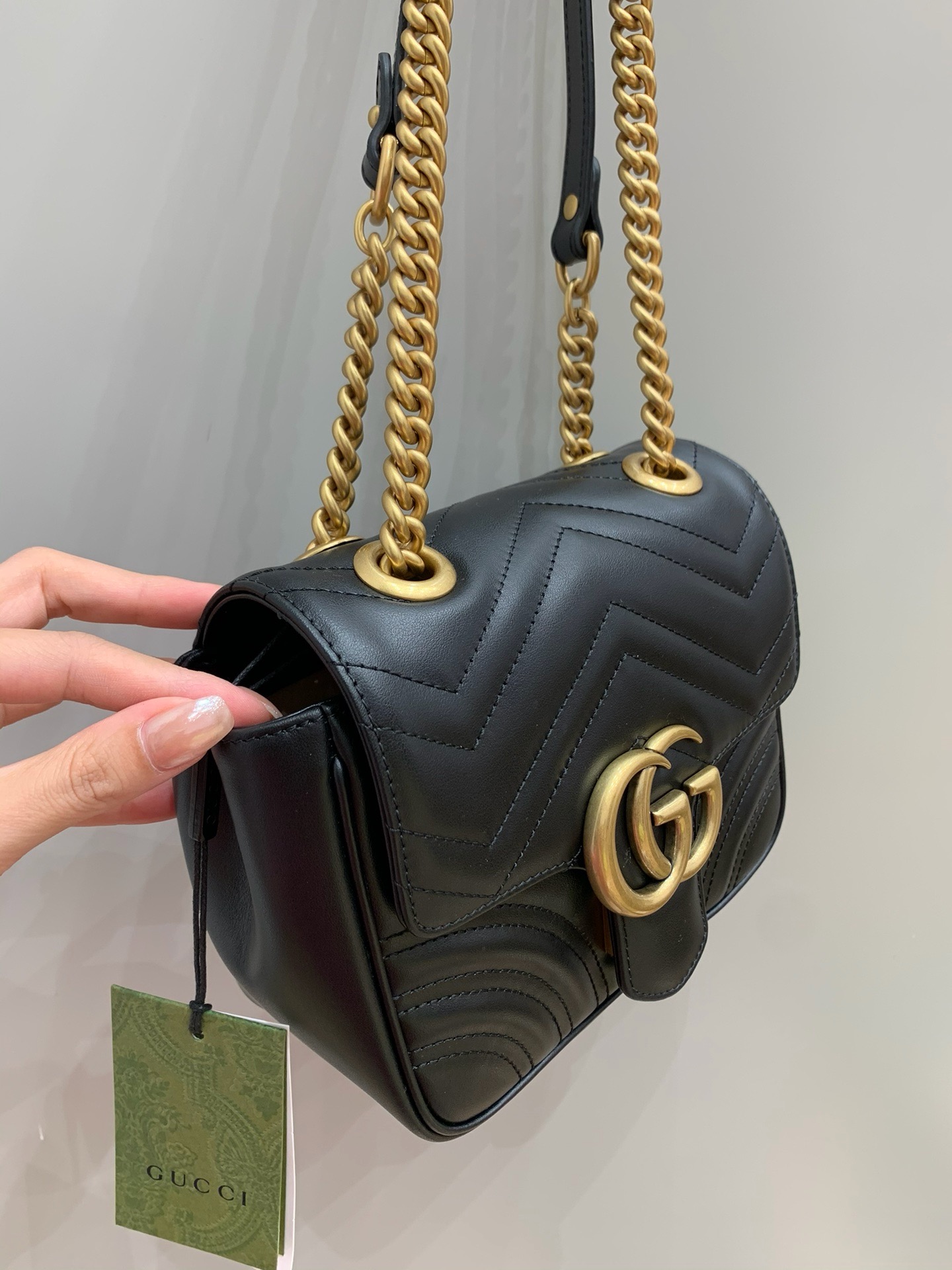 Gucci Marmont square crossbody bag black cow leather chain