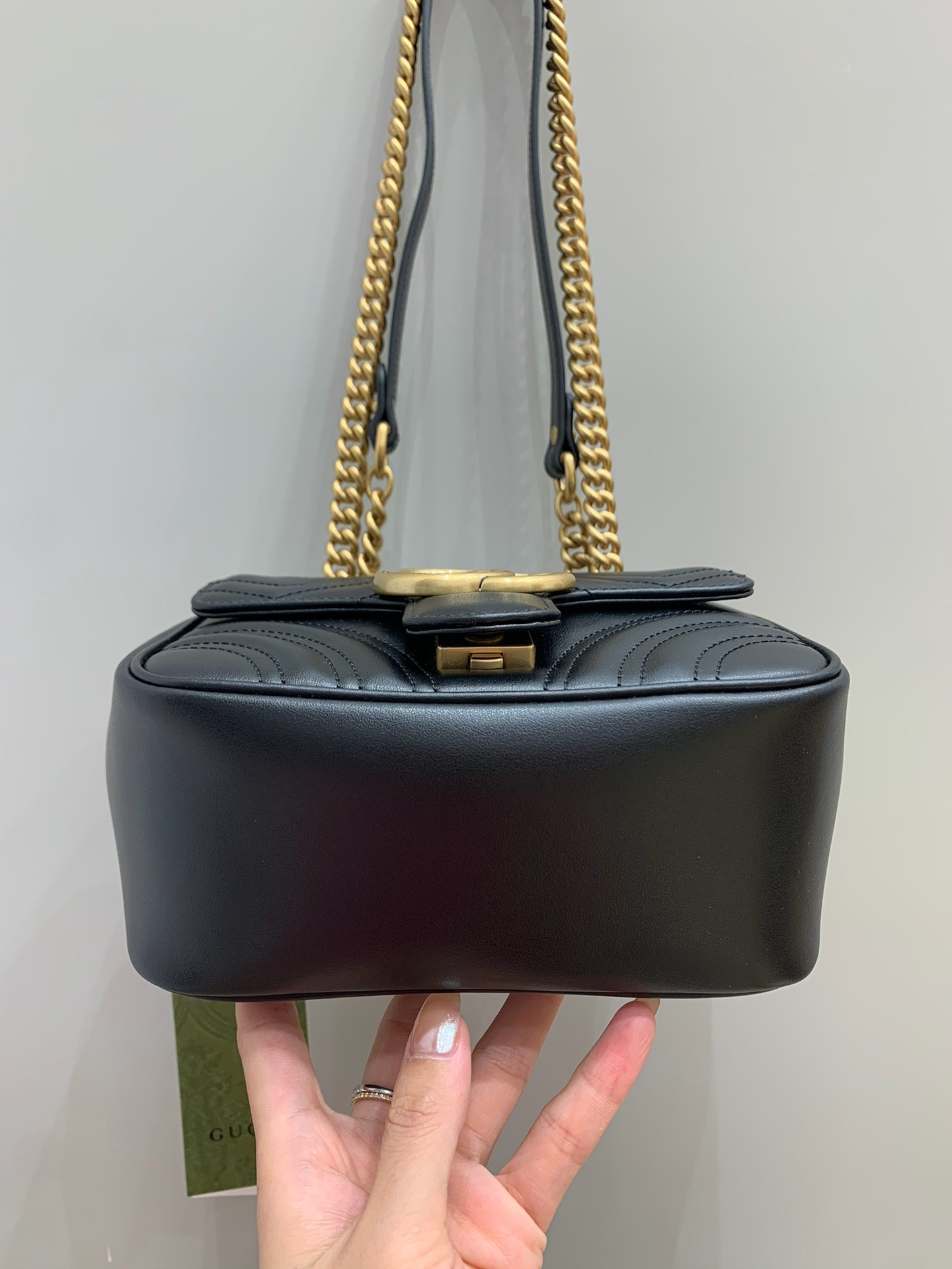Gucci Marmont square crossbody bag black cow leather chain