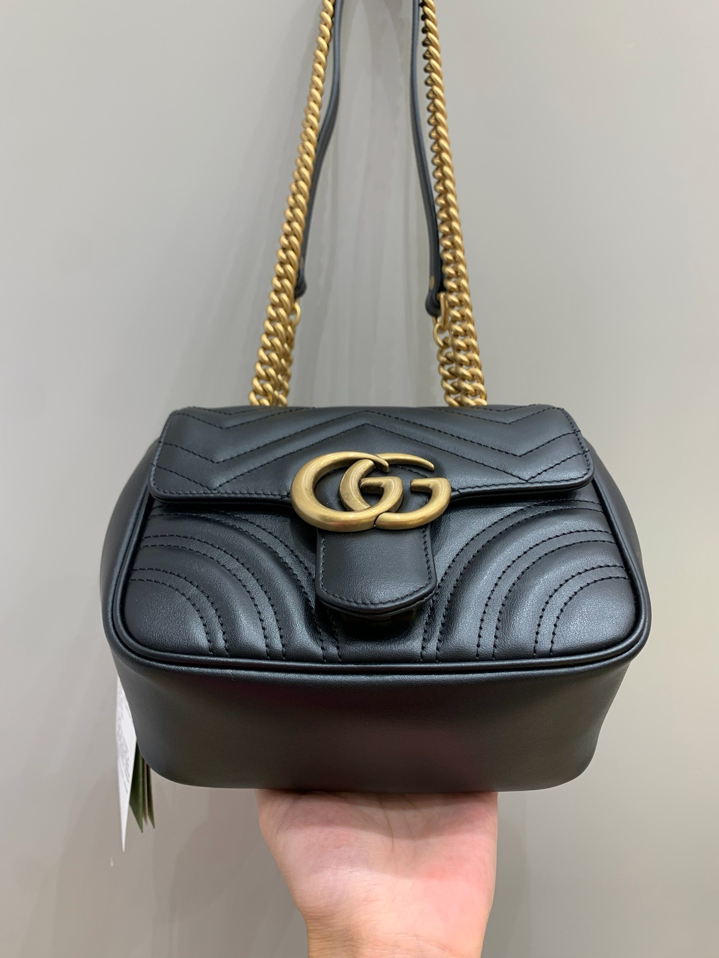 Gucci Marmont square crossbody bag black cow leather chain