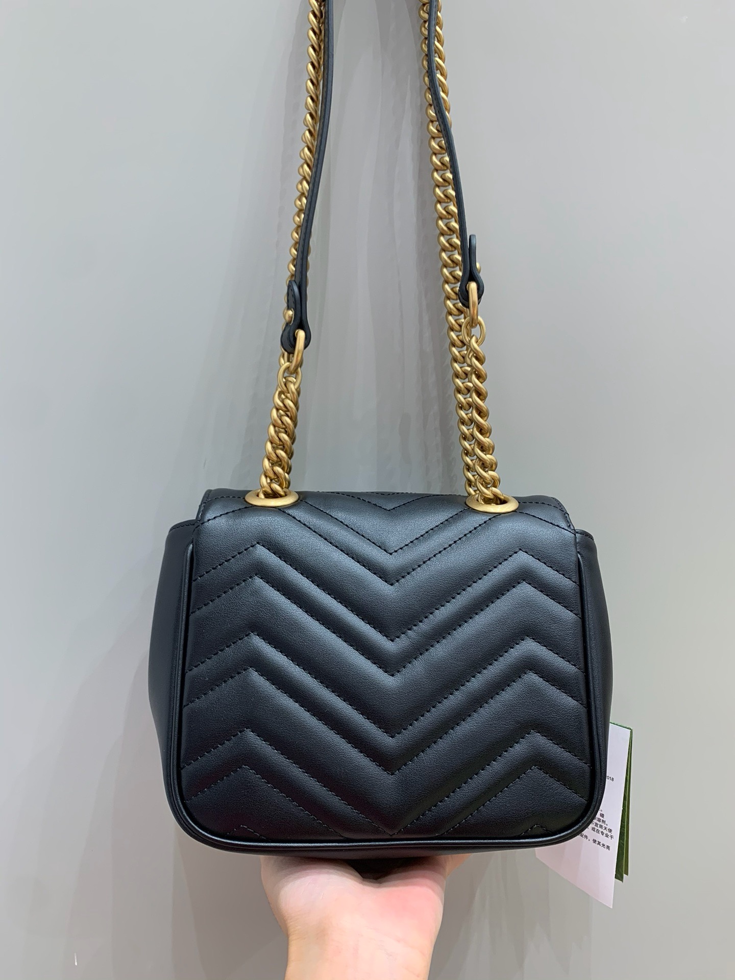 Gucci Marmont square crossbody bag black cow leather chain