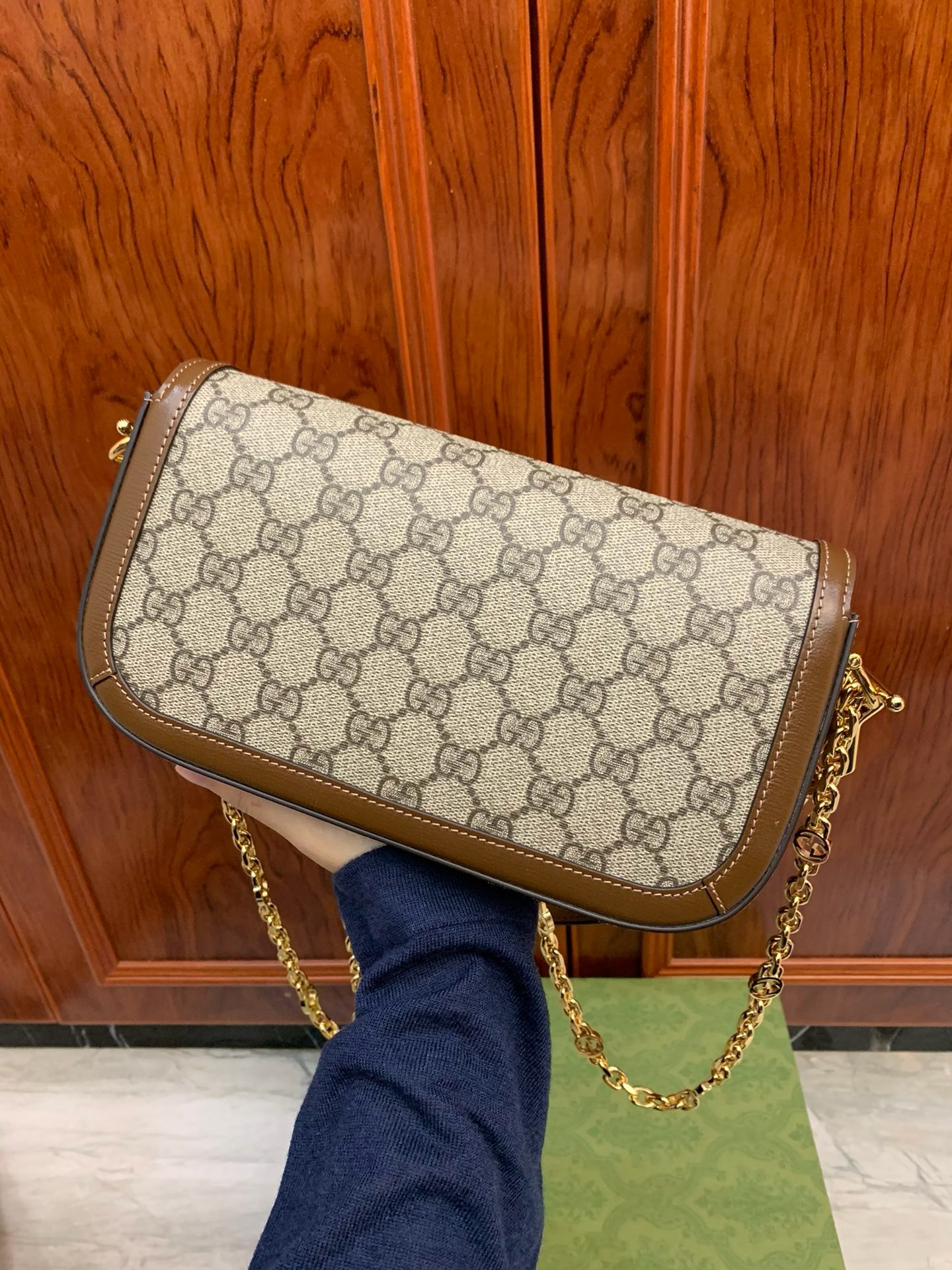 Gucci horsebit baguette GG monogram canvas crossbody bag
