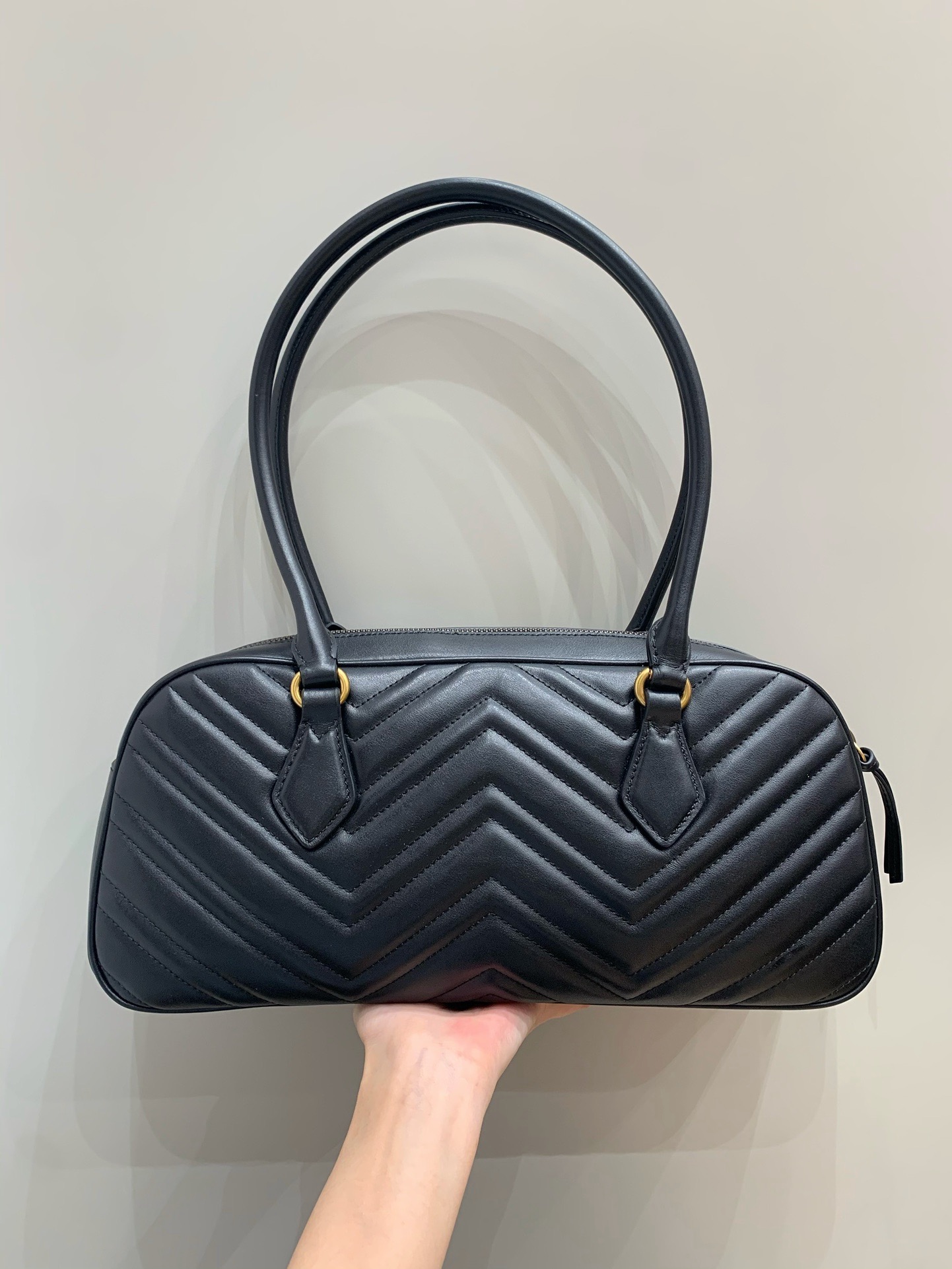 Gucci Marmont bowling bag black chevron quilted cow leather