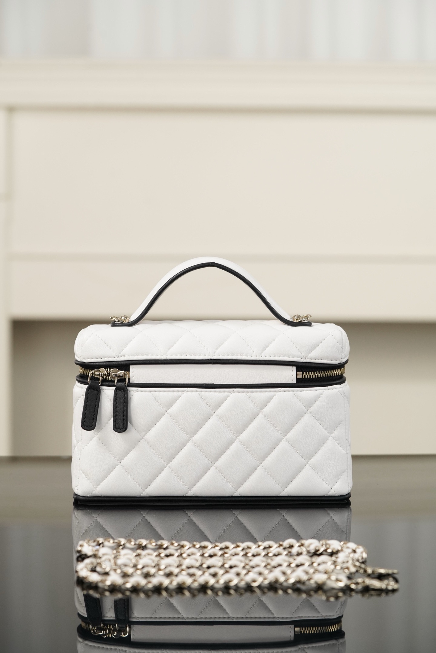 Chanel Black White Lambskin LP Box Crossbody Bag