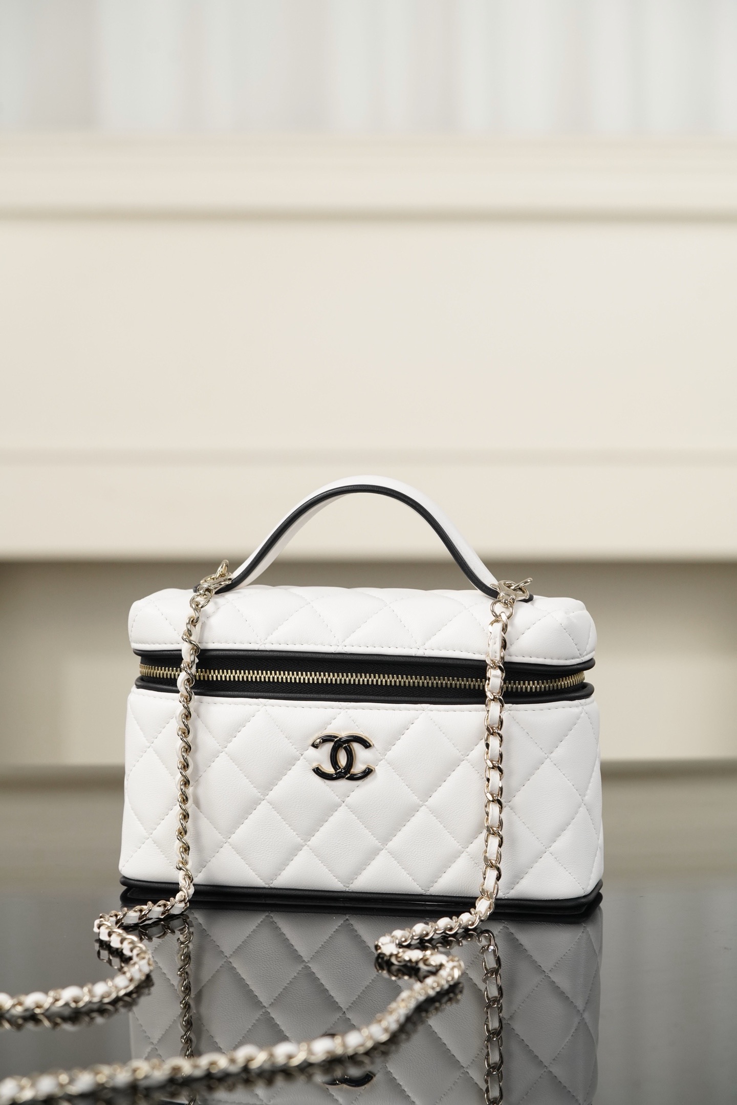 Chanel Black White Lambskin LP Box Crossbody Bag