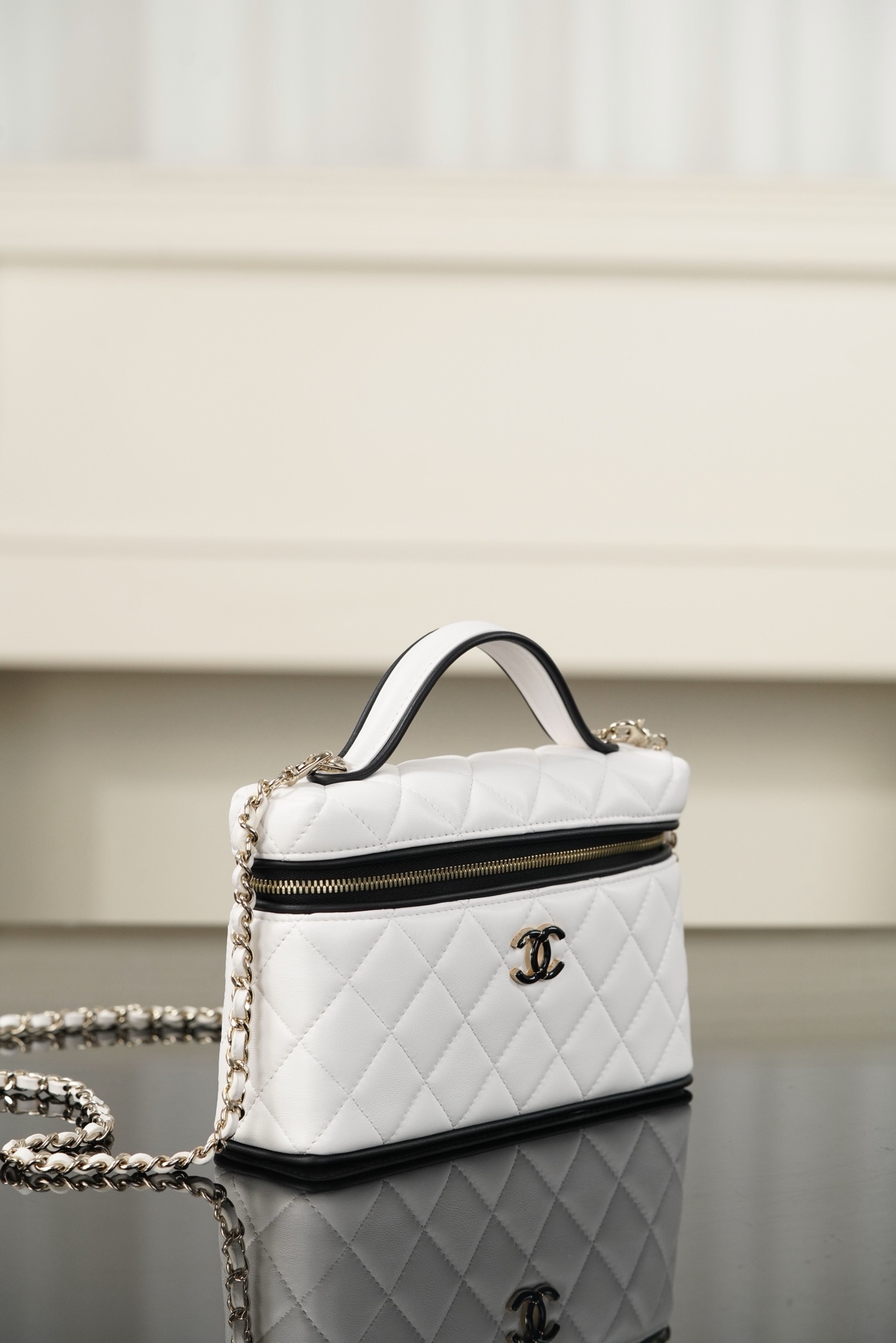 Chanel Black White Lambskin LP Box Crossbody Bag
