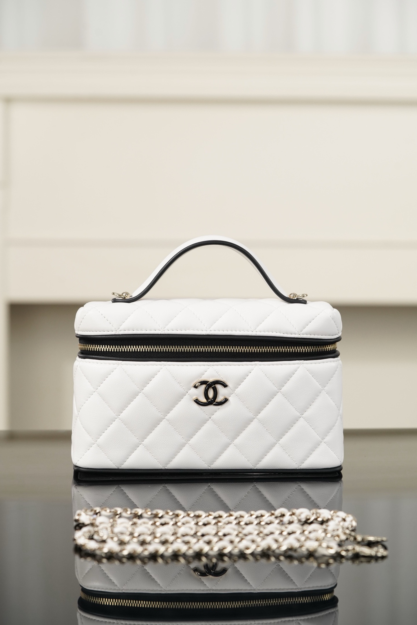 Chanel Black White Lambskin LP Box Crossbody Bag