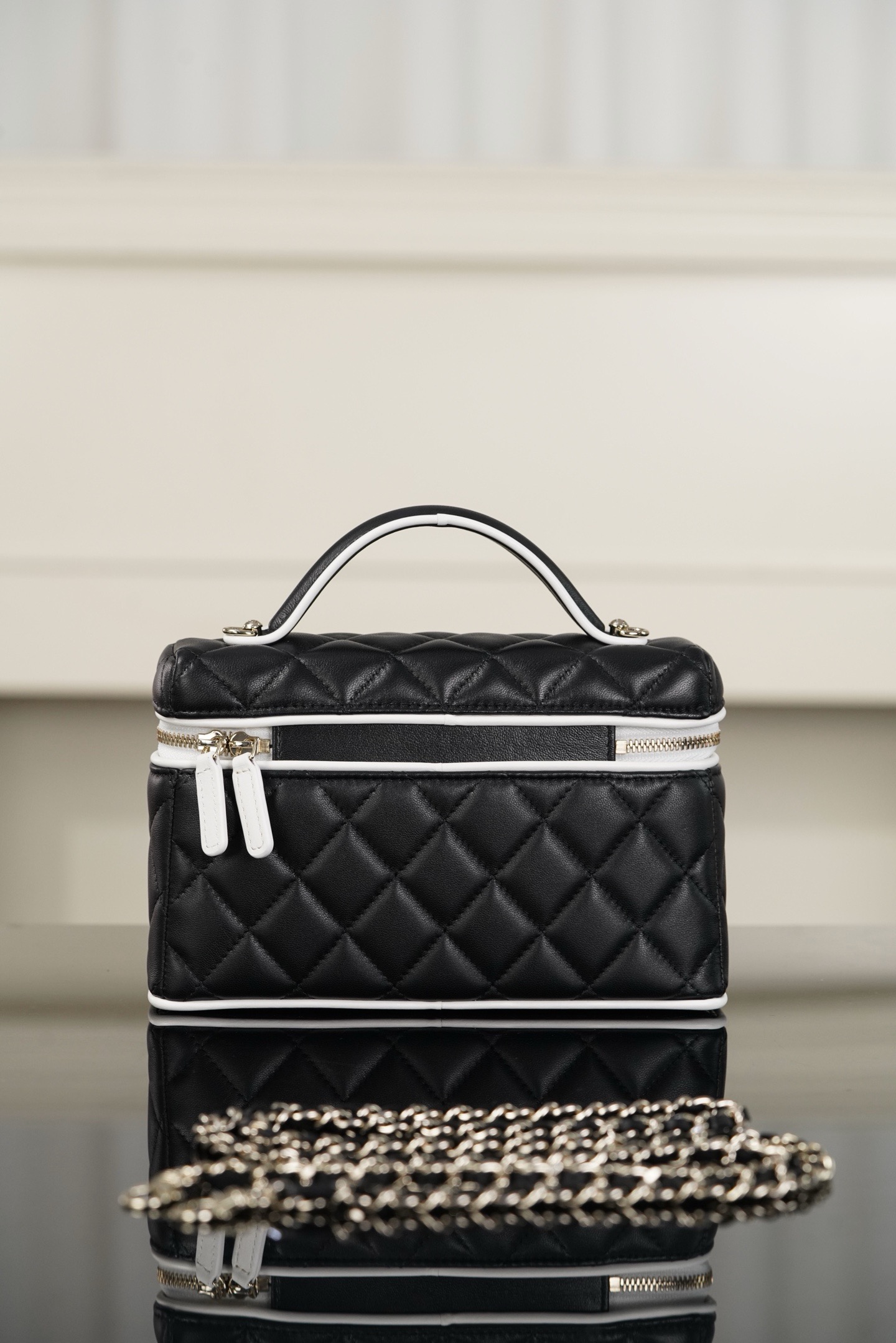 Chanel Black White Lambskin LP Box Crossbody Bag
