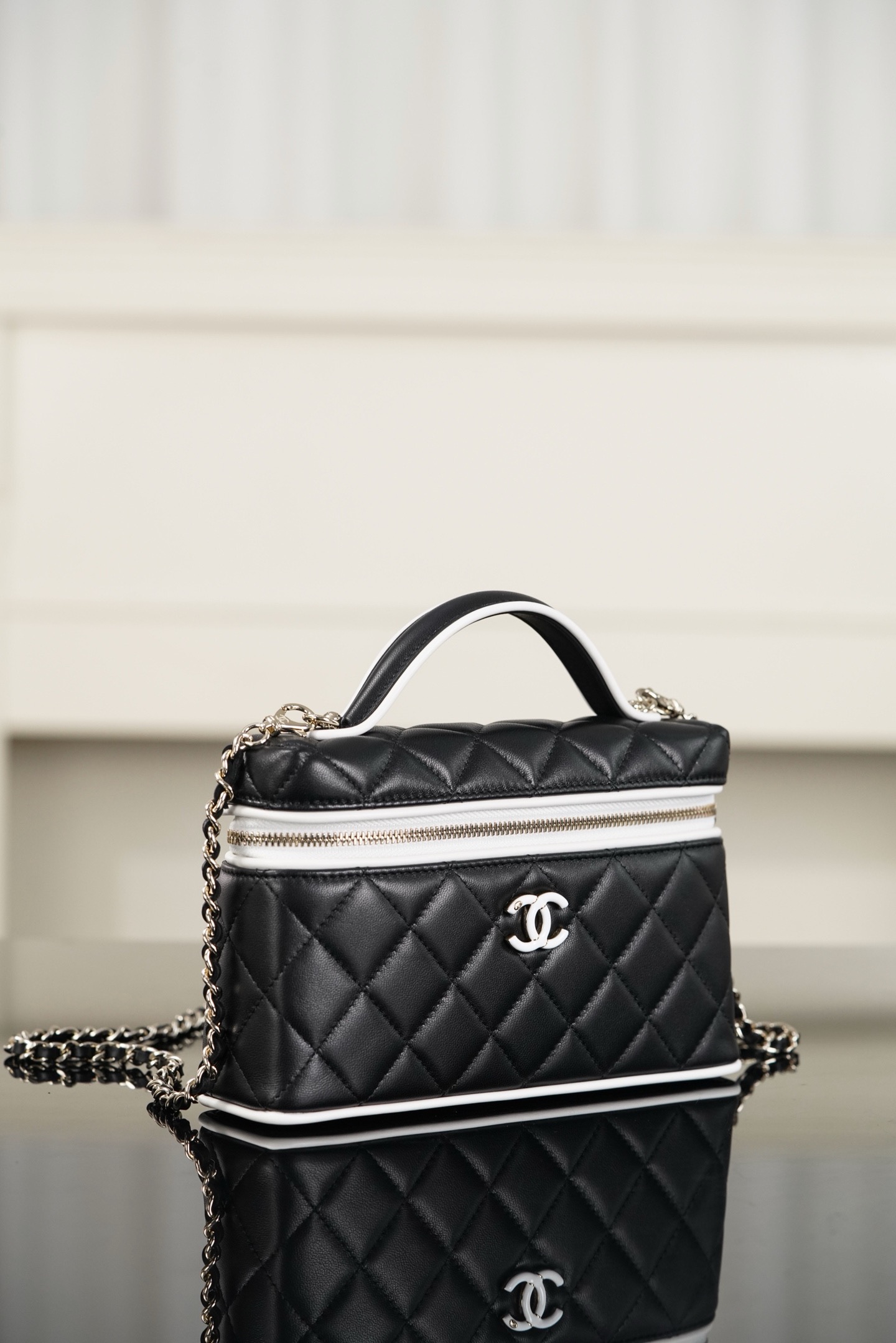 Chanel Black White Lambskin LP Box Crossbody Bag