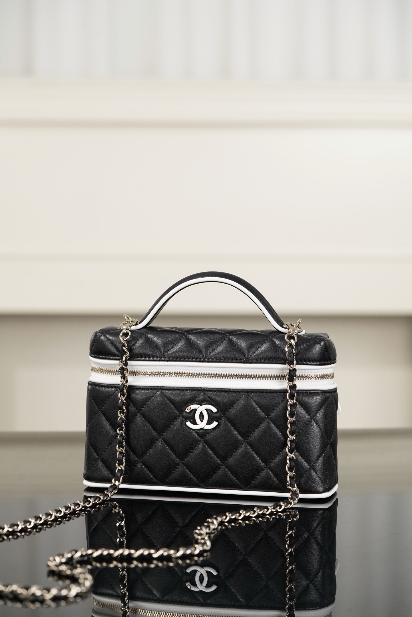 Chanel Black White Lambskin LP Box Crossbody Bag