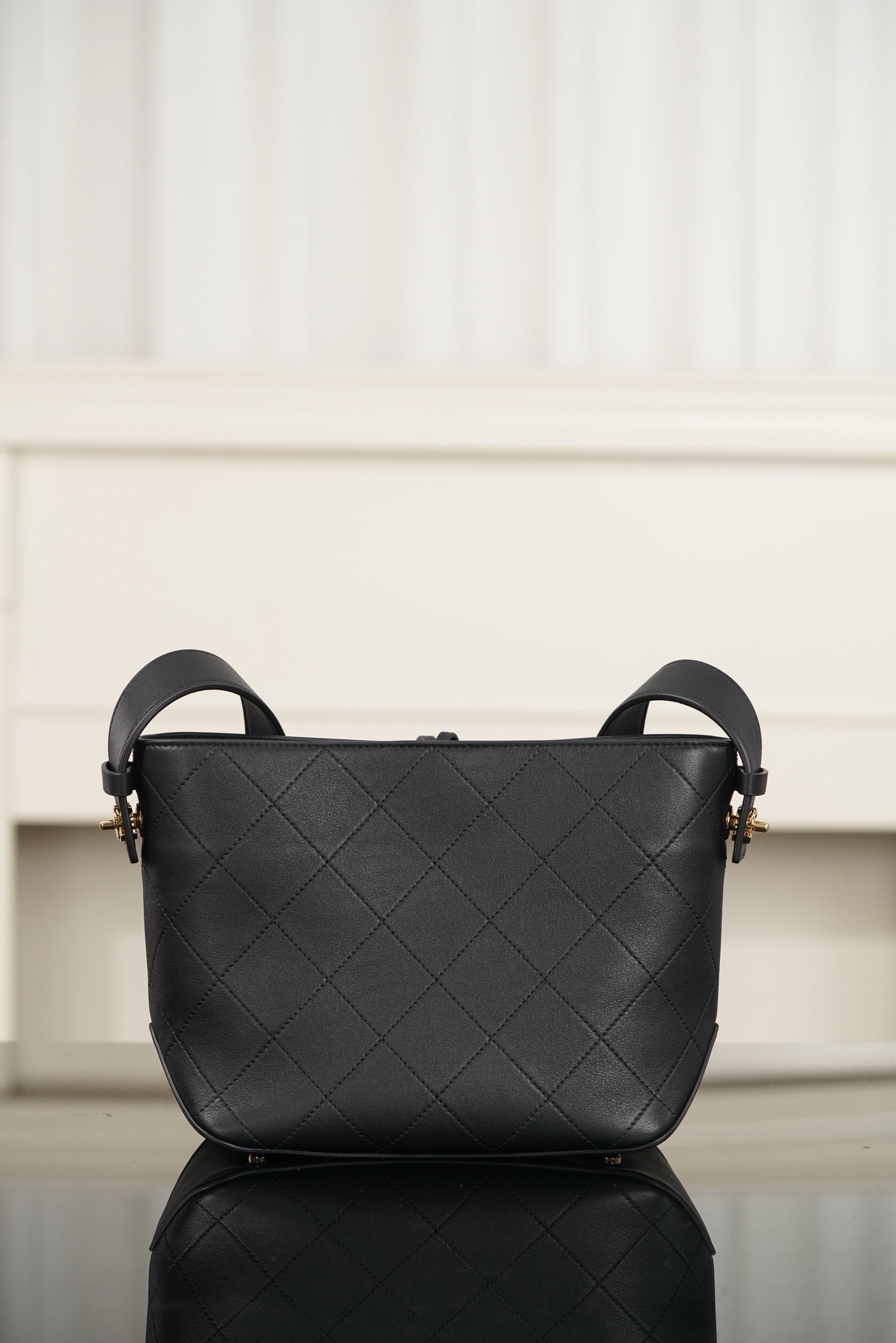 Chanel Black Calfskin Quilted Bucket Crossbody Bag