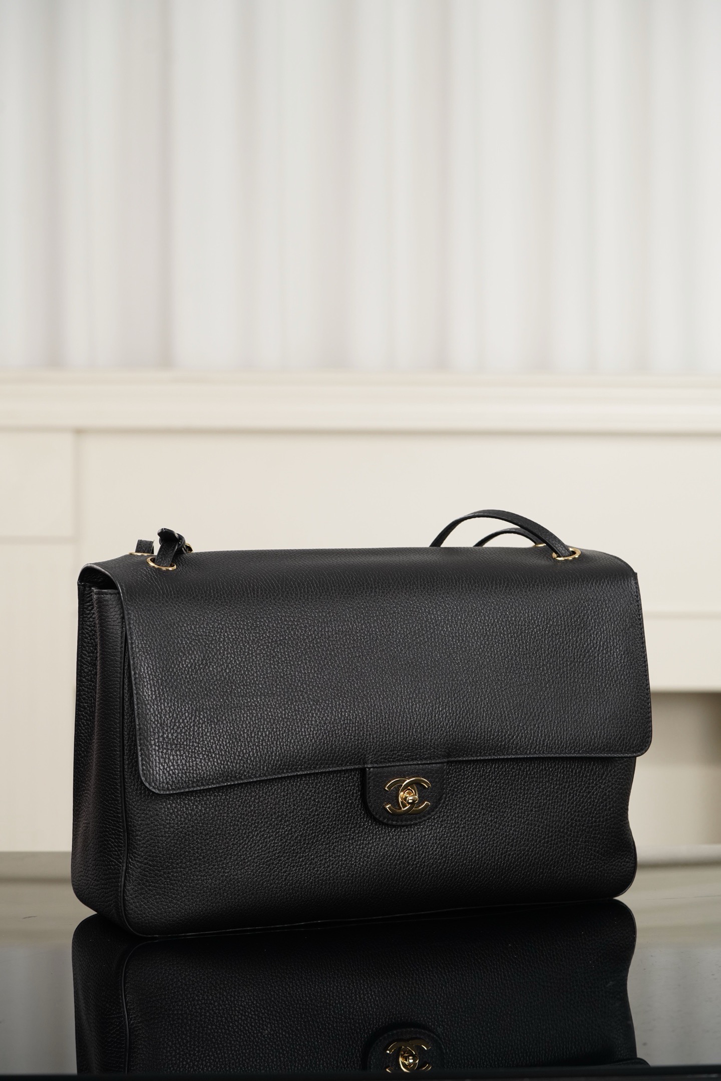 Chanel Black Gold Buckle Calfskin MAXI Shoulder Flap Bag