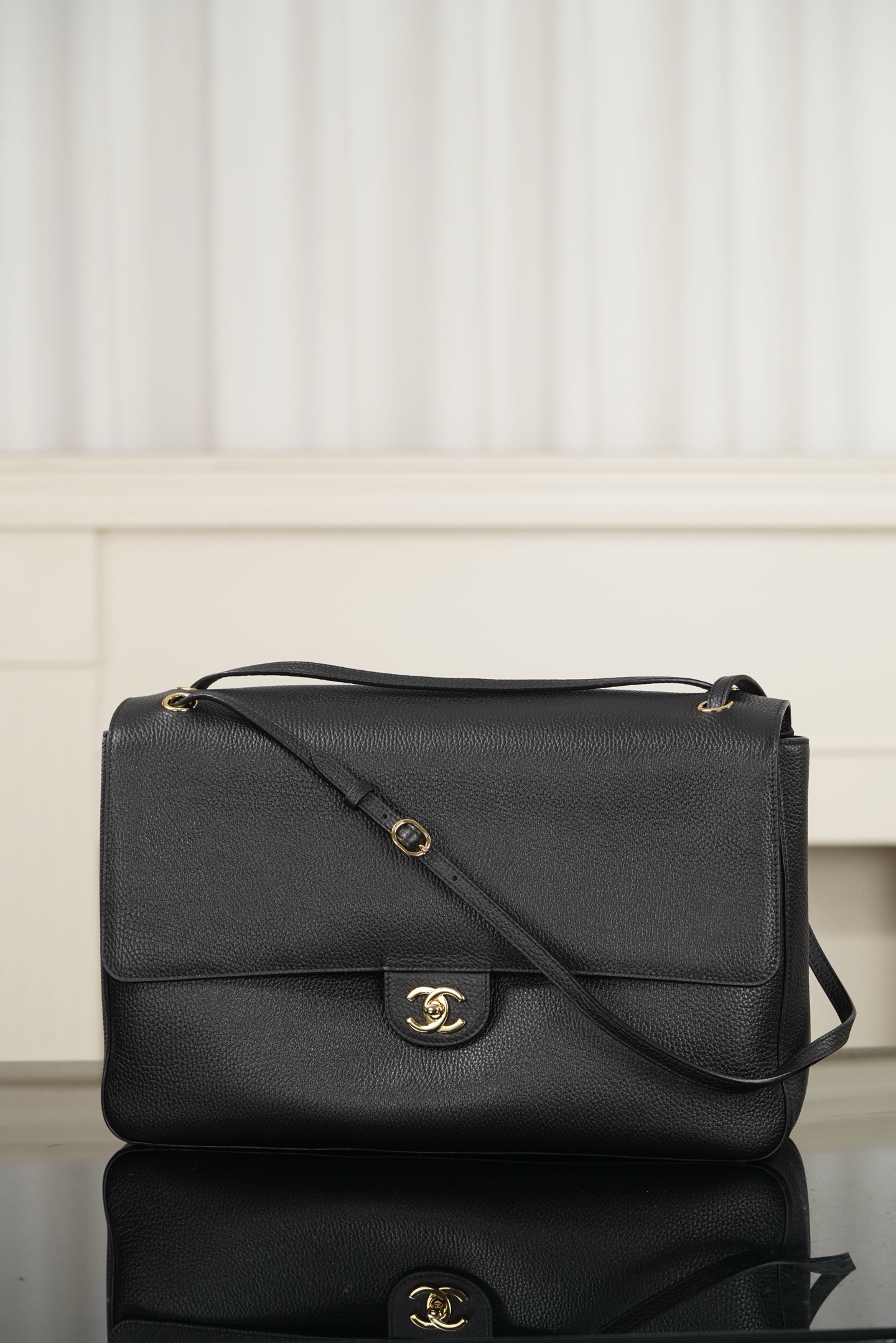 Chanel Black Gold Buckle Calfskin MAXI Shoulder Flap Bag