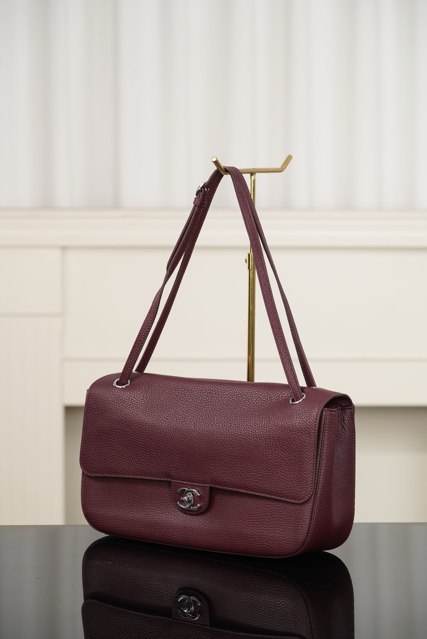 Chanel Burgundy Pebbled Calfskin CF Shoulder Flap Bag