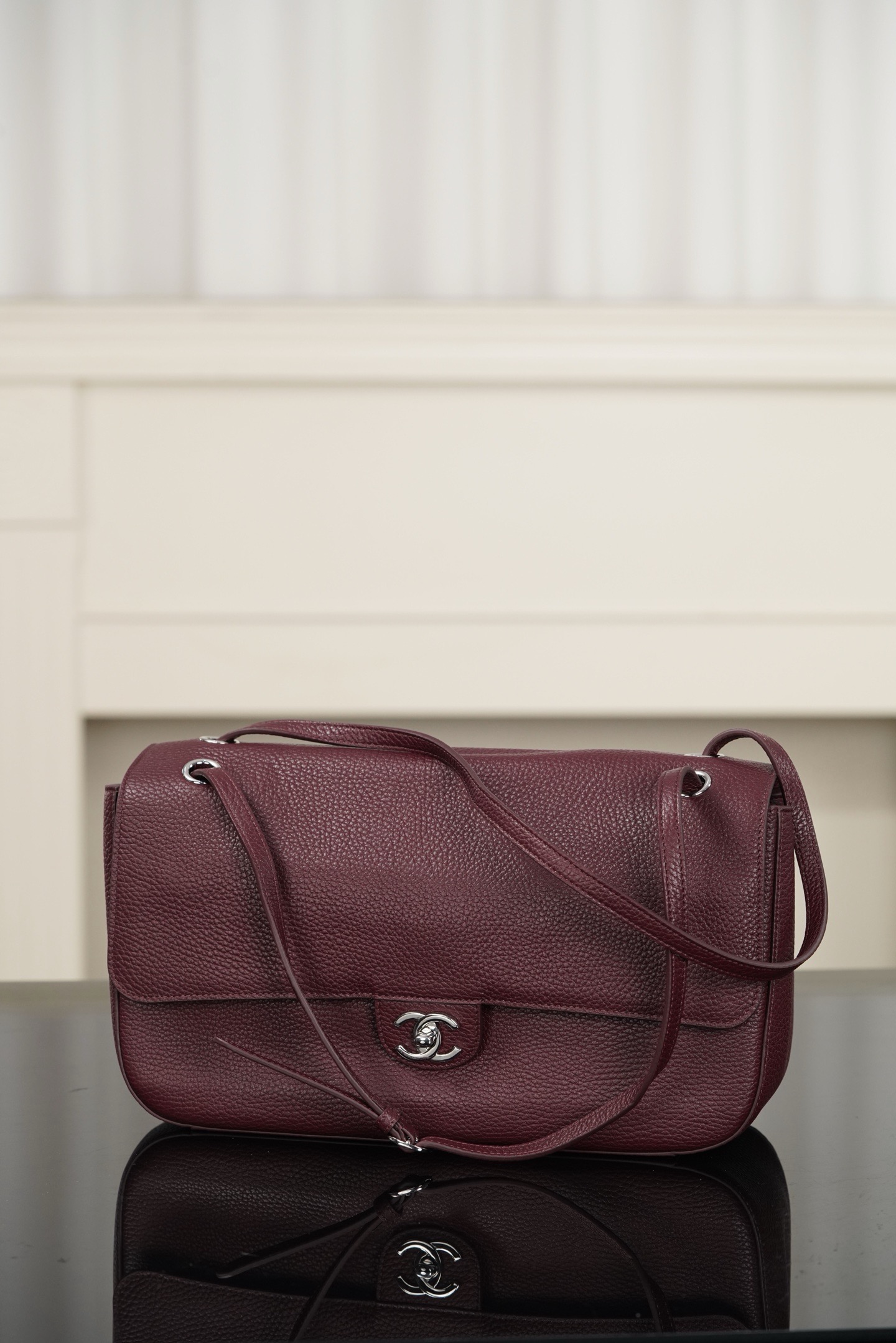 Chanel Burgundy Pebbled Calfskin CF Shoulder Flap Bag