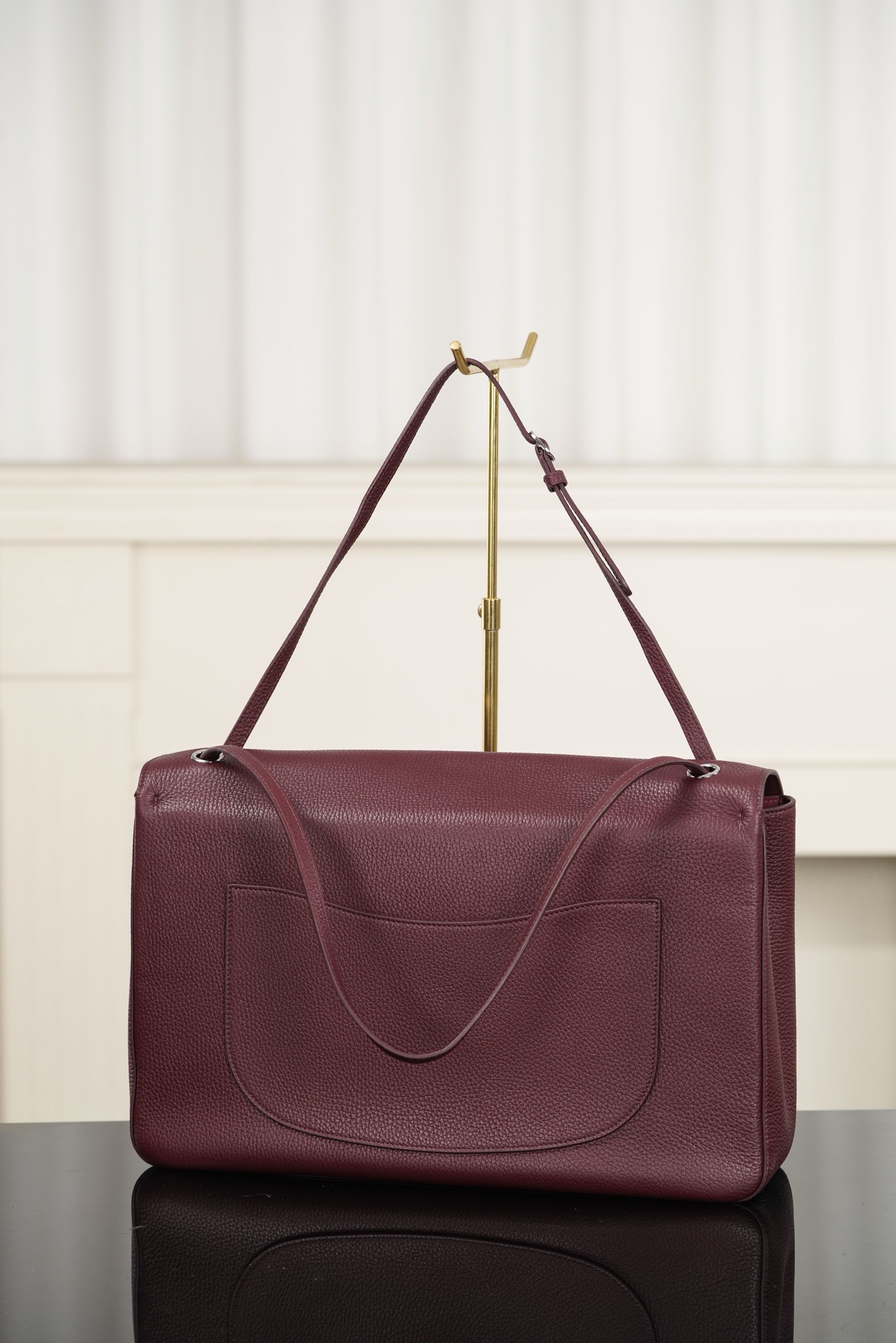 Burgundy grained calfskin Chanel 26S MAXI flap shoulder briefcase large bag