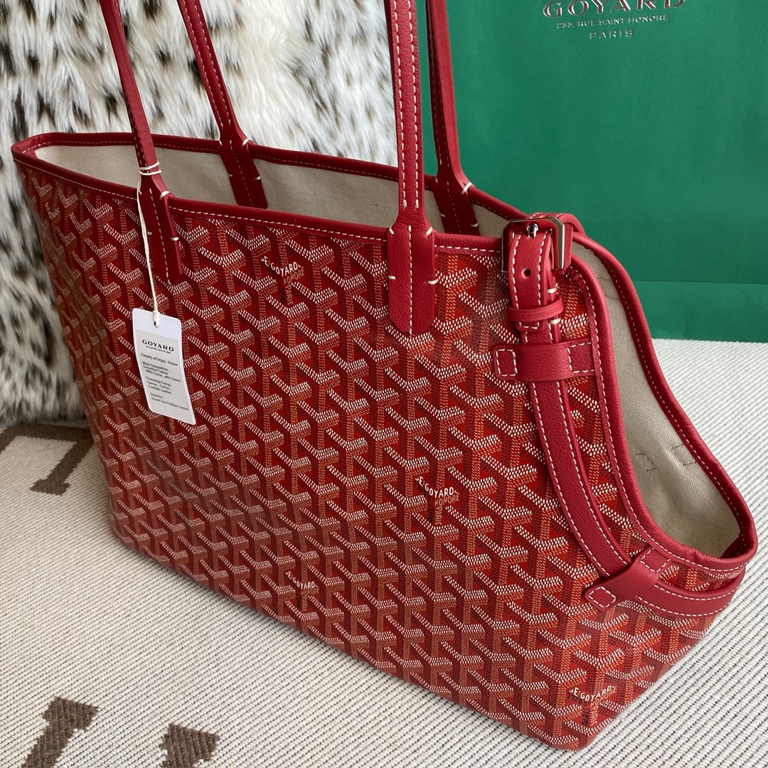Goyard Chien Gris Burgundy Canvas Calfskin Pet Tote Bag