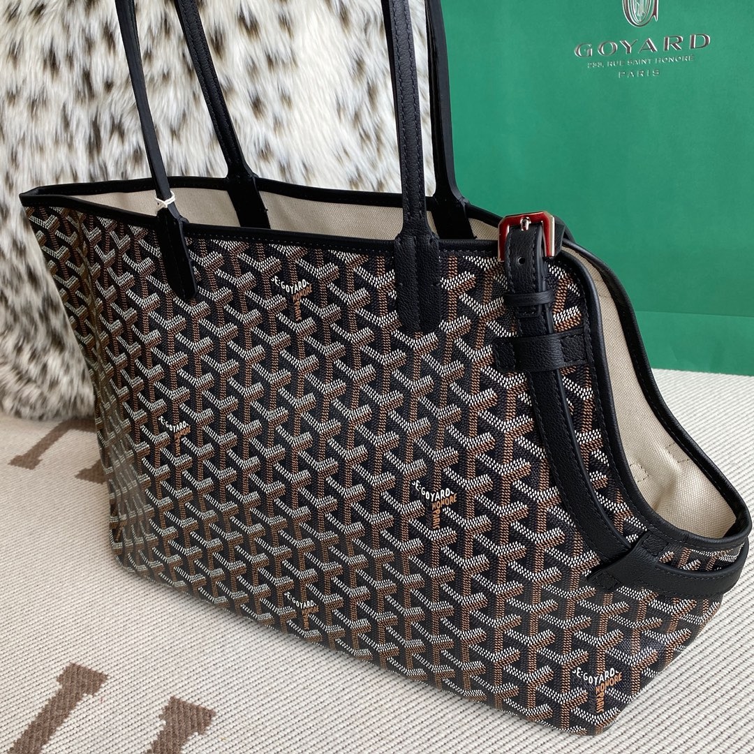 Goyard Chien Gris Black Canvas Calfskin Pet Tote Bag