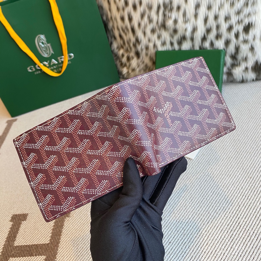 New GOYARD Burgundy Classic Printed Bifold Wallet Sheepskin Lining Multi-Card Holder With Coin Pocket