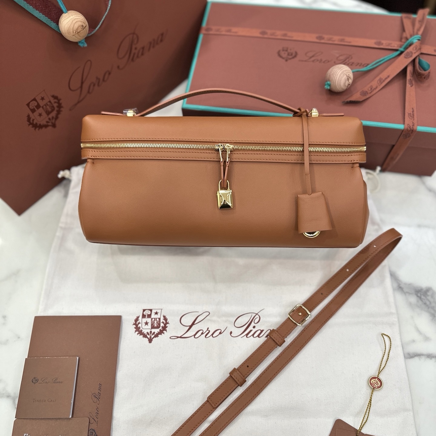 Loro Piana Extra Softy Bag L33 caramel leather gold handbag