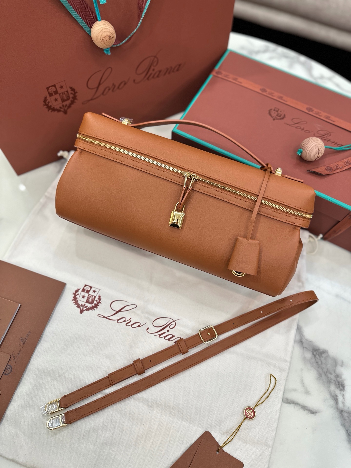 Loro Piana Extra Softy Bag L33 caramel leather gold handbag