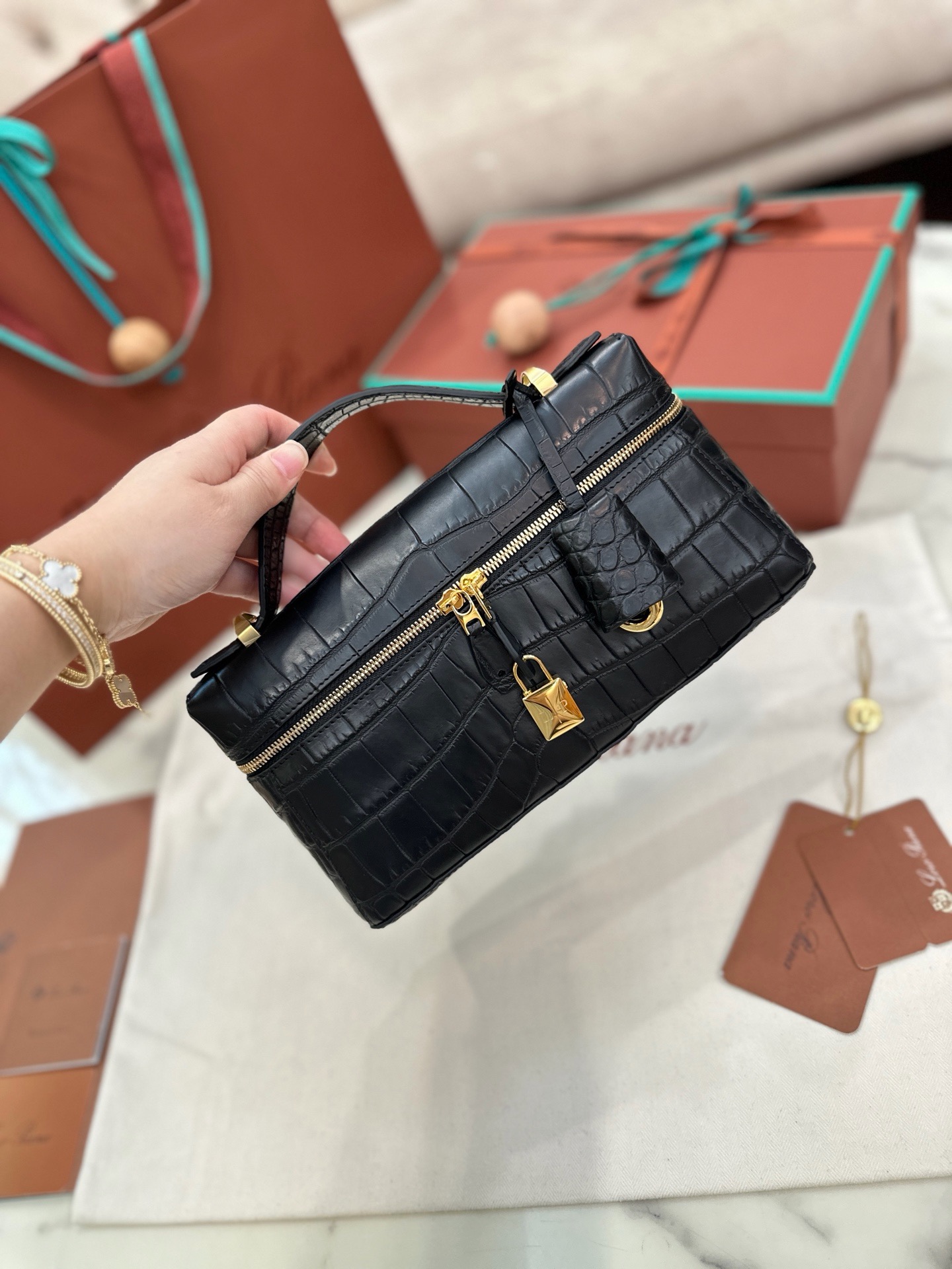 Loro Piana Extra Bag L23 matte crocodile leather box bag