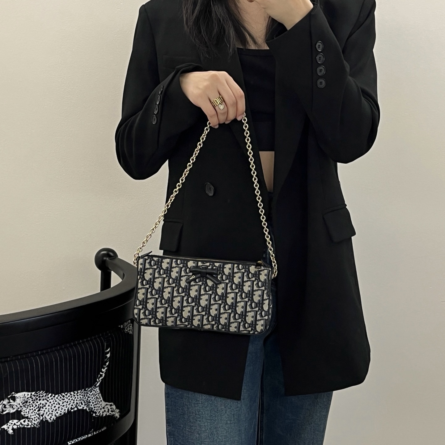 Dior Promenade Oblique jacquard bow chain bag