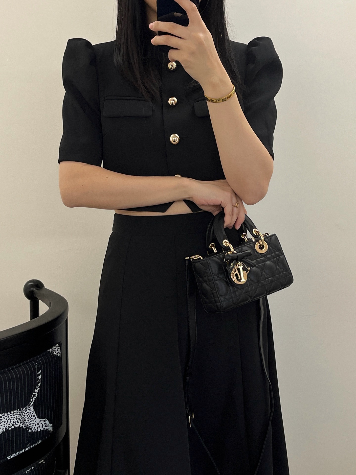 Real wearing photos of Dior mini Lady D-Joy black lambskin cannage handbag