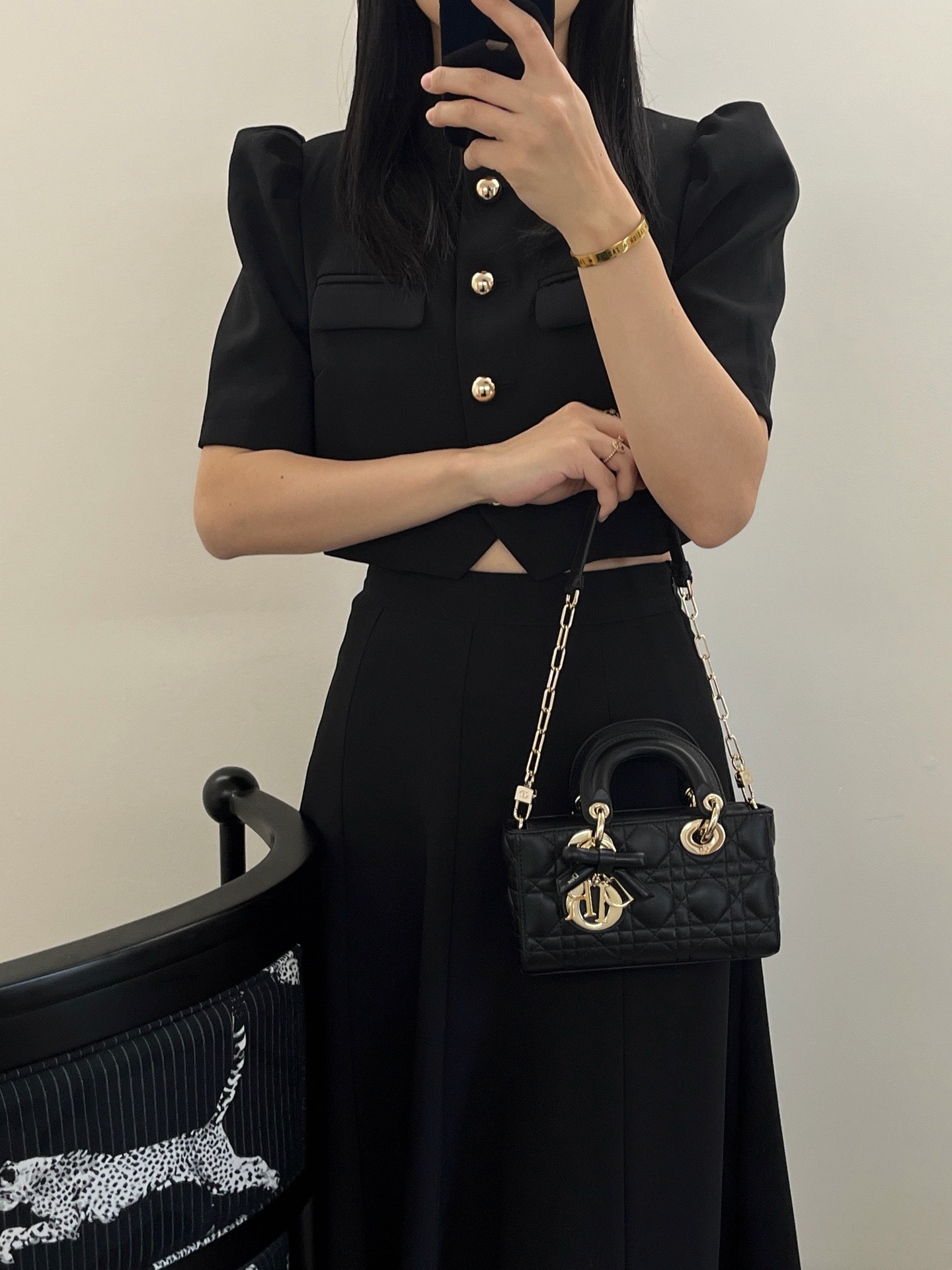 Real wearing photos of Dior mini Lady D-Joy black lambskin cannage handbag
