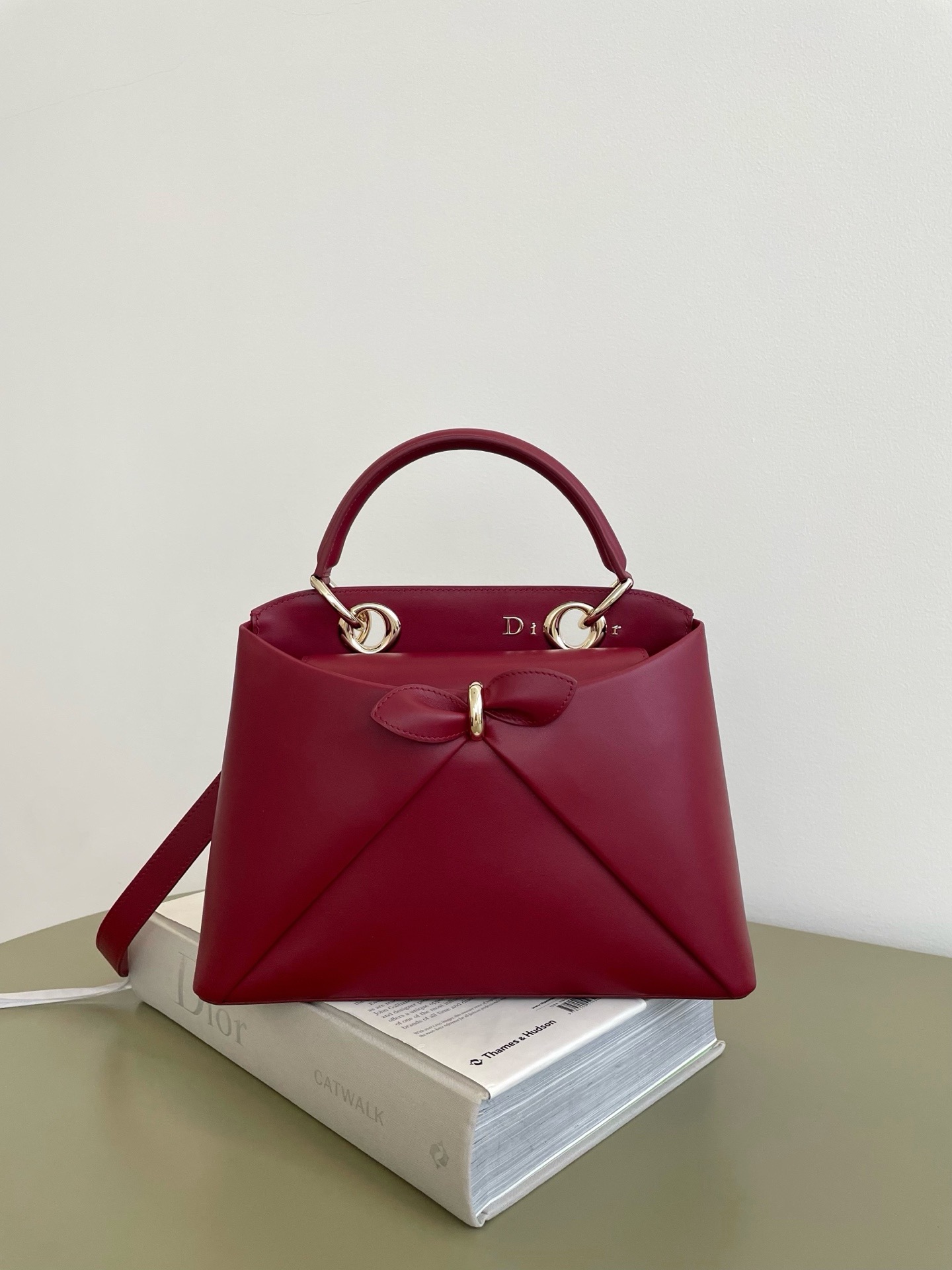Real photos of Dior Cigale burgundy calfskin origami handbag
