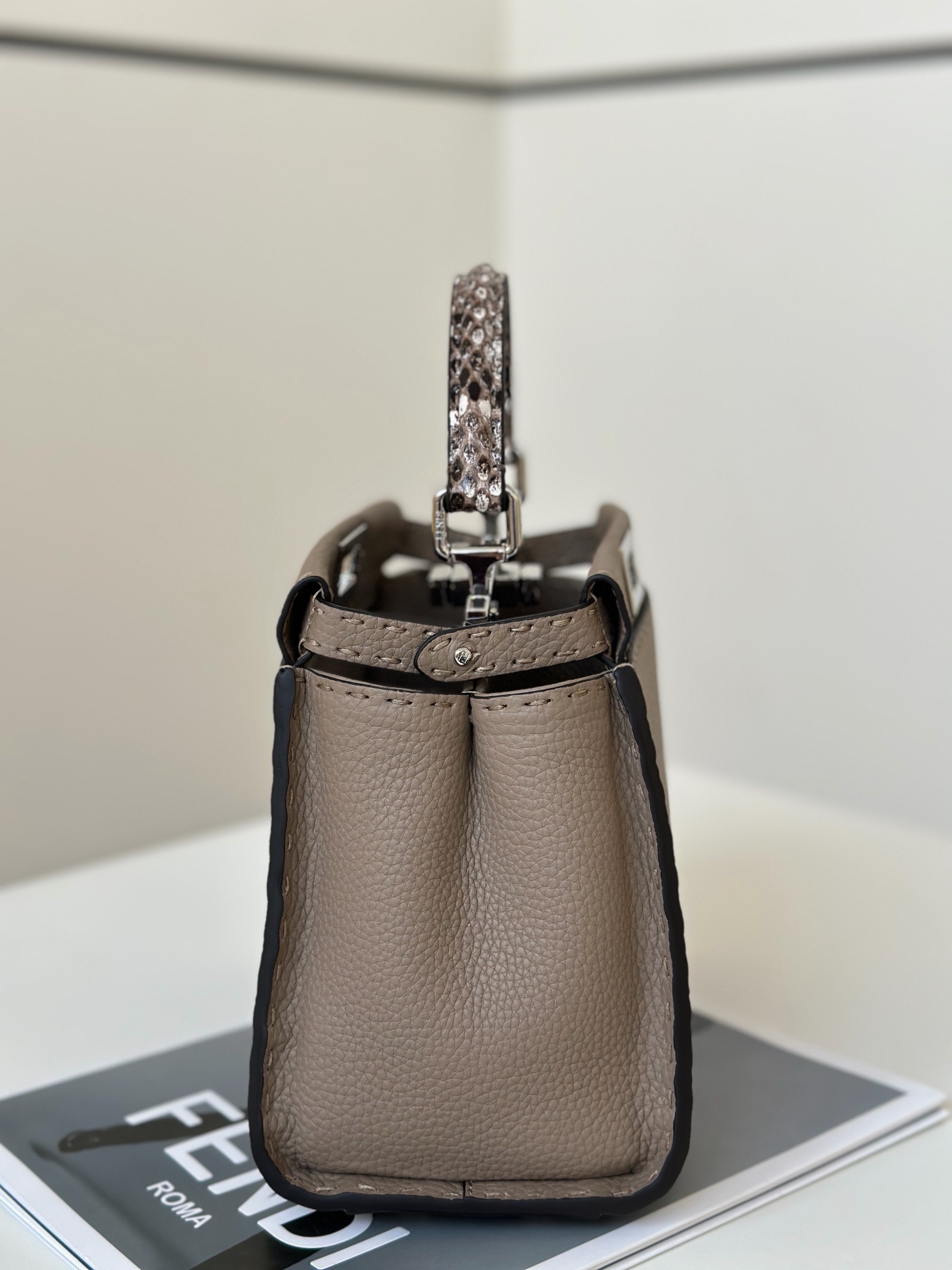 Fendi dove grey cowhide leather Peekaboo bag