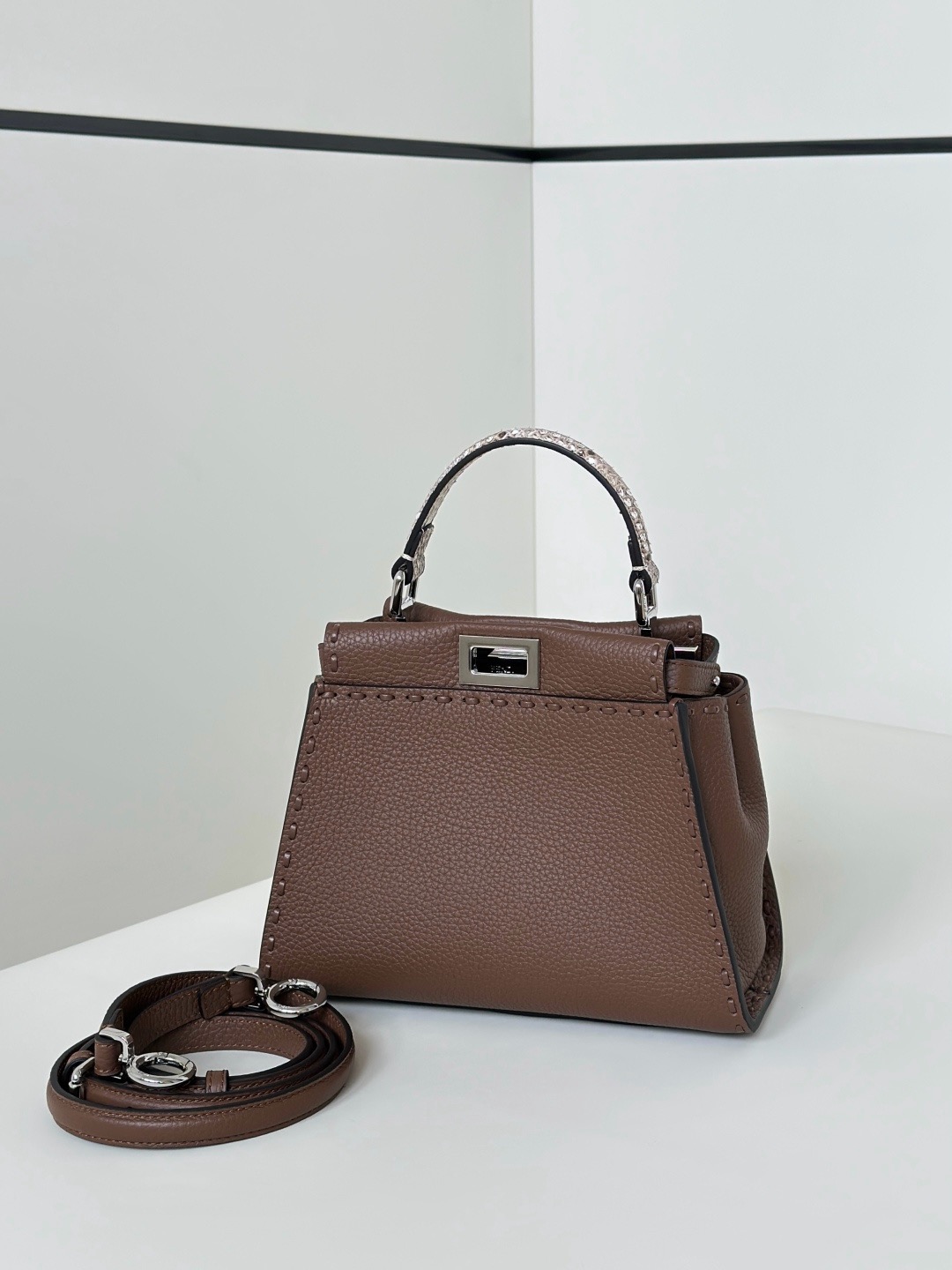 Fendi coffee cowhide leather Peekaboo handbag