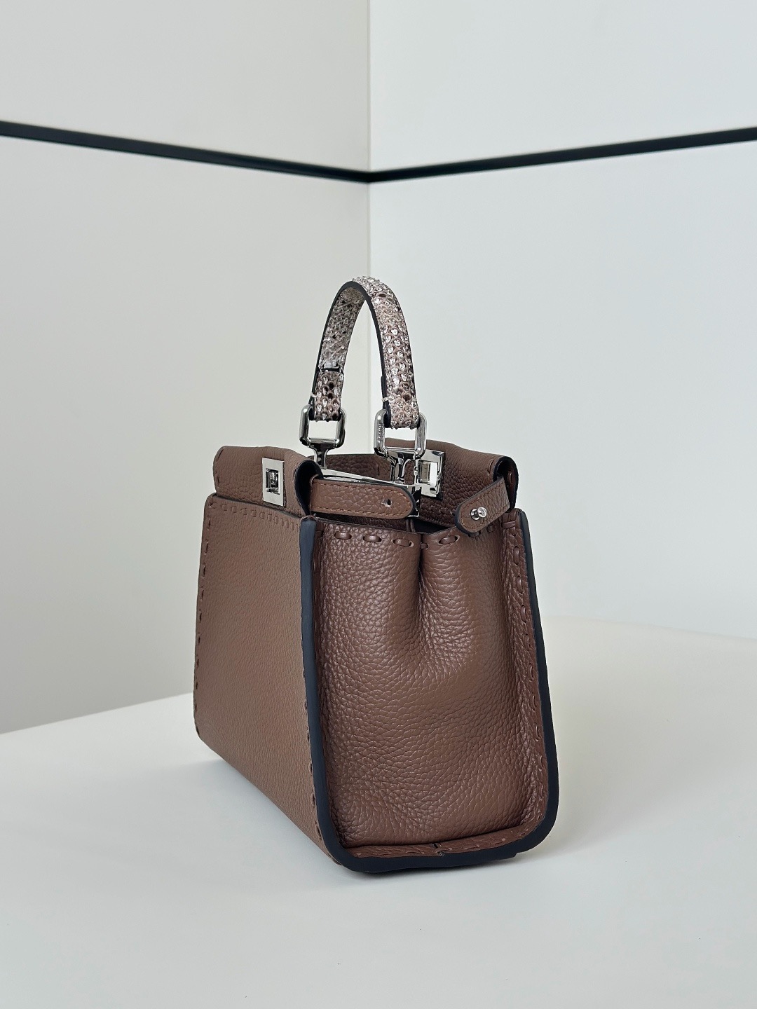 Fendi coffee cowhide leather Peekaboo handbag